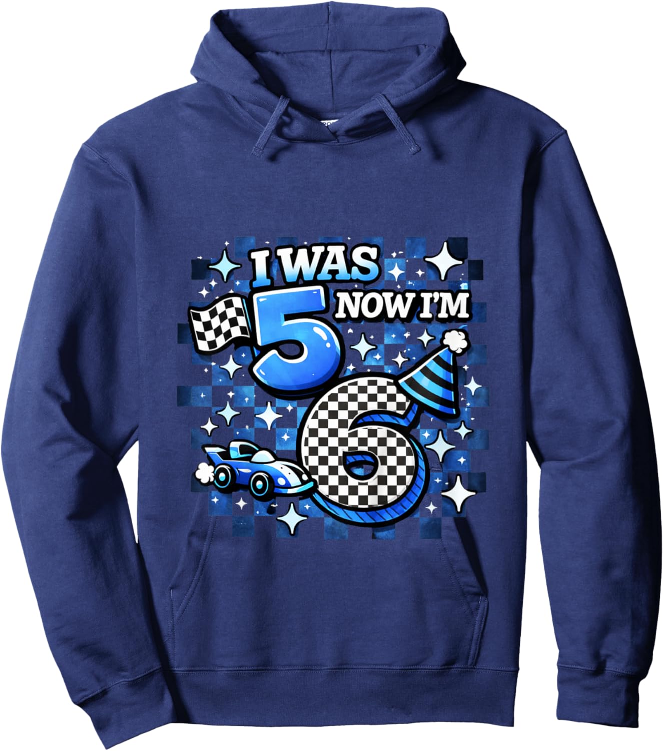 Blue Checkered I was 5 Now I'm 6 Funny Birthday Boy Hoodie - Hoodie | Navy