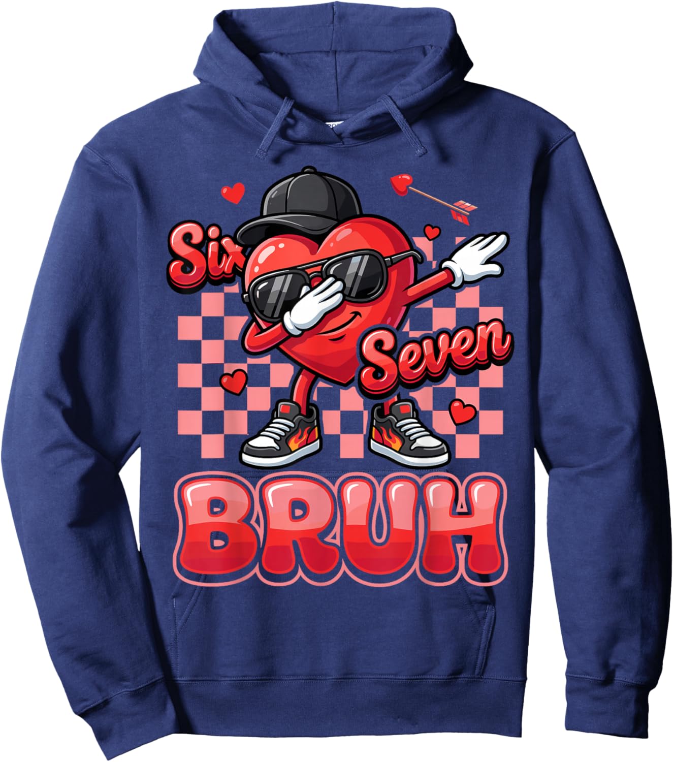 Six Seven Bruh 67 Funny Heart Dab Valentines Day for Boys Hoodie - Hoodie | Navy