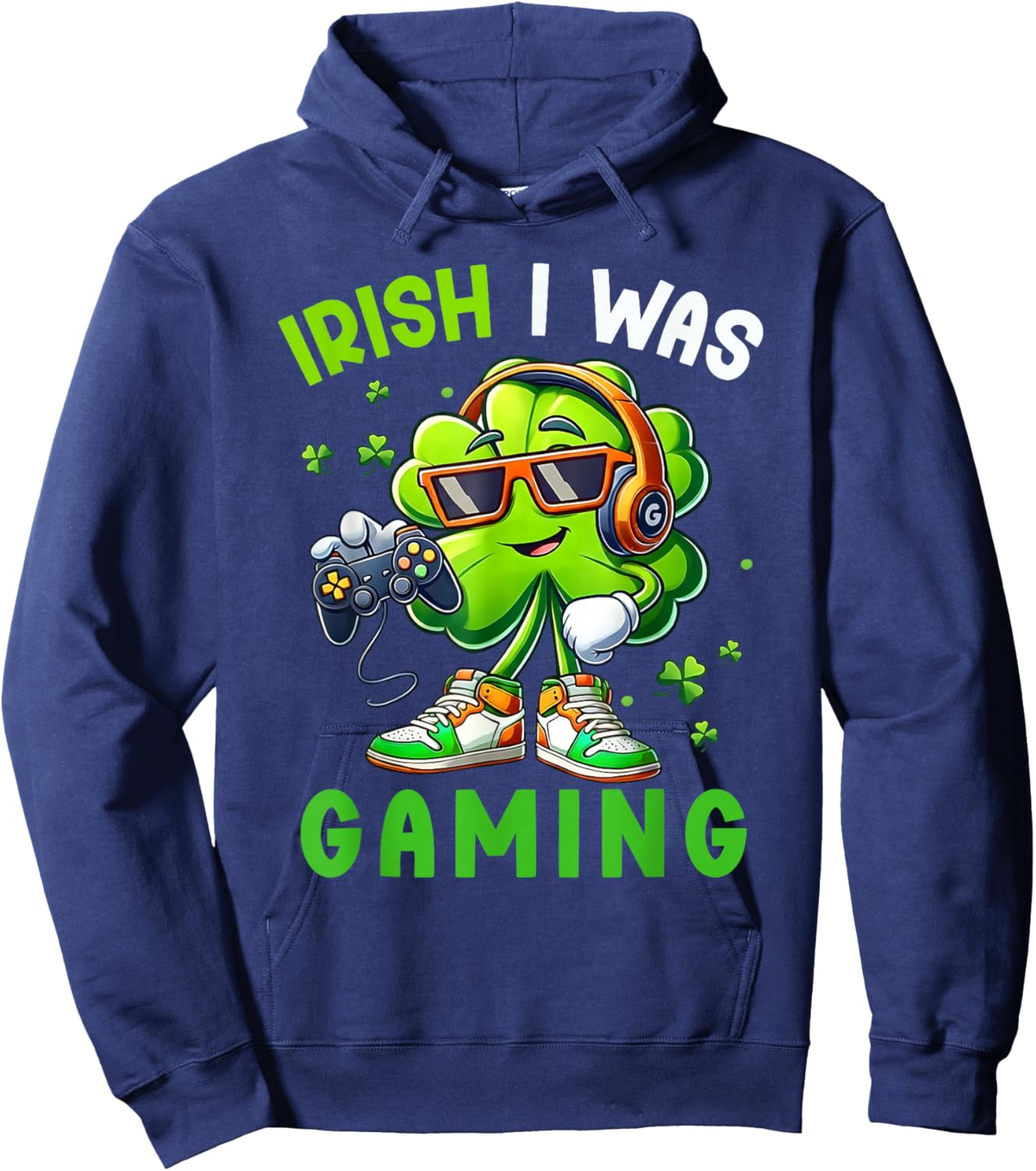Irish I was Gaming Funny St Patricks Day Gamer Boys Men Kids Hoodie - Hoodie | Navy