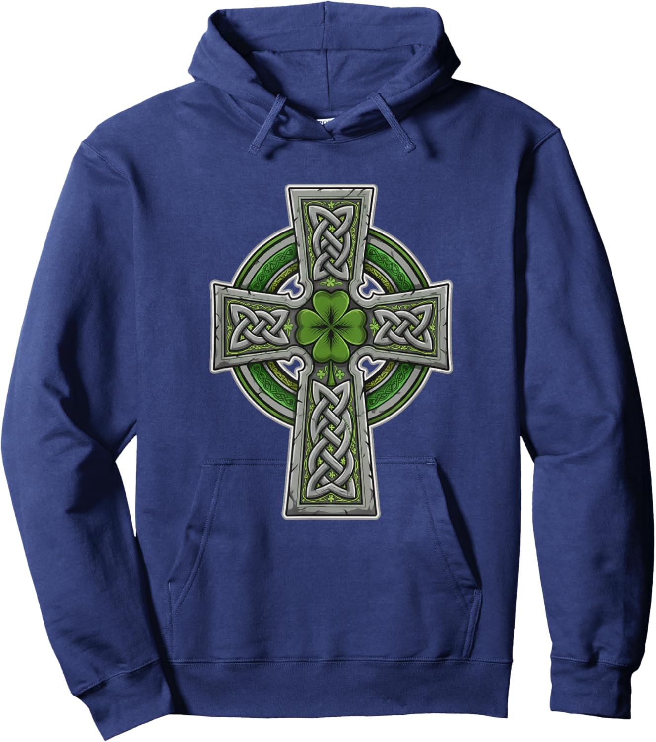 Celtic Cross St Patricks Day Christian Irish Knotwork Clover Hoodie - Hoodie | Navy