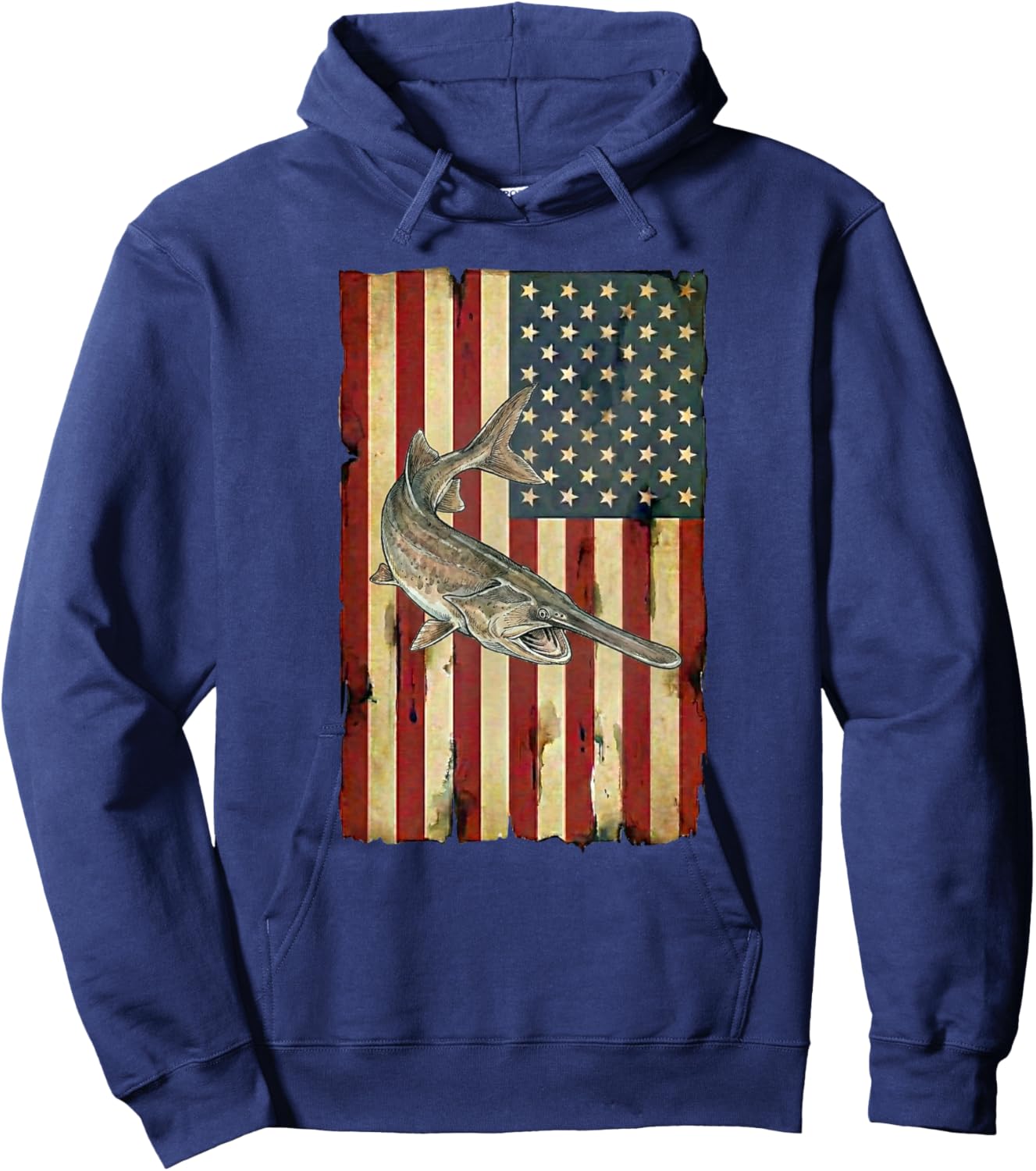 Paddlefish American Flag Patriotic Fishing USA Angler Hoodie - Hoodie | Navy