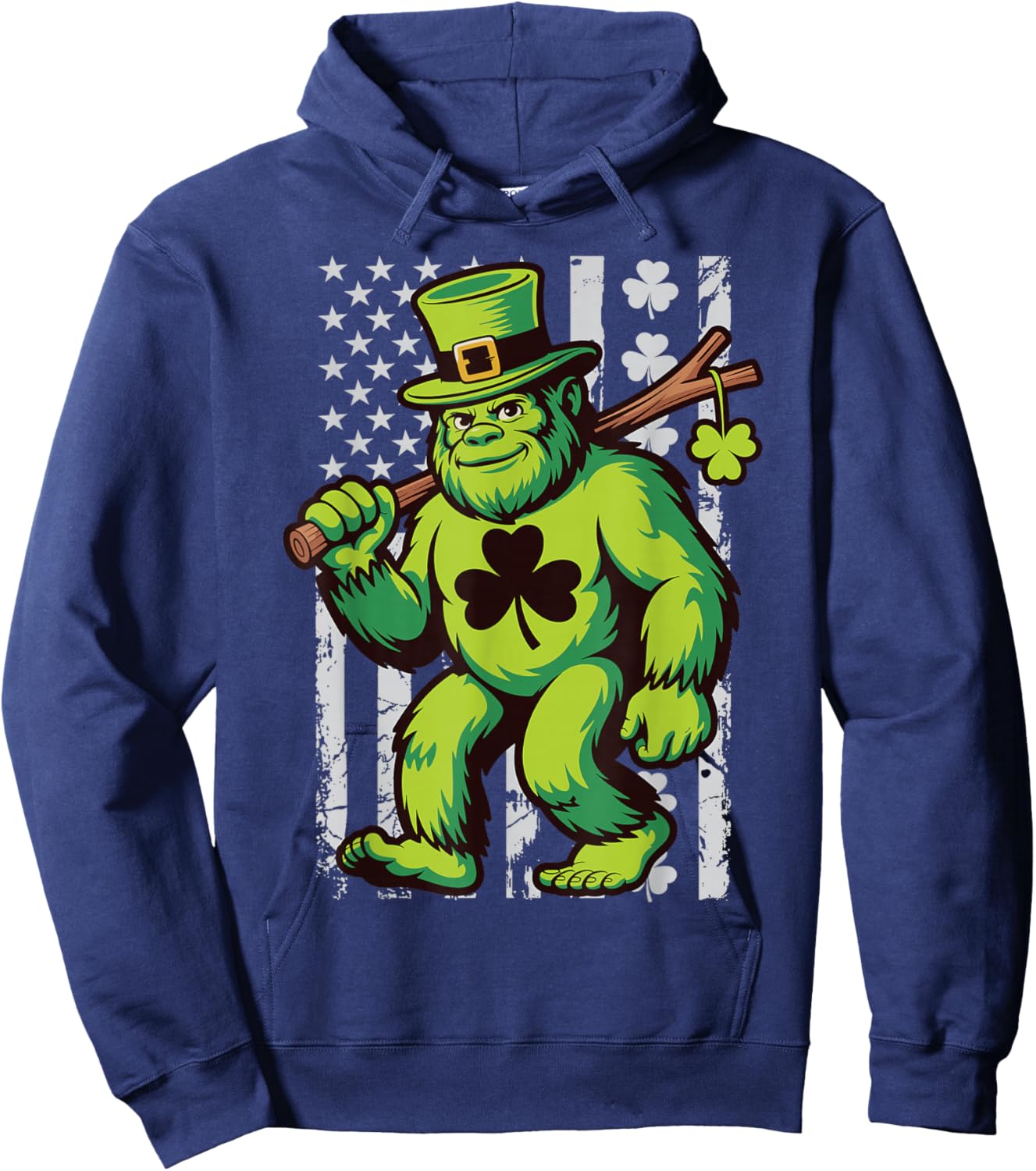 St Patricks Day Bigfoot American Flag USA Shamrocks Vintage Hoodie - Hoodie | Navy