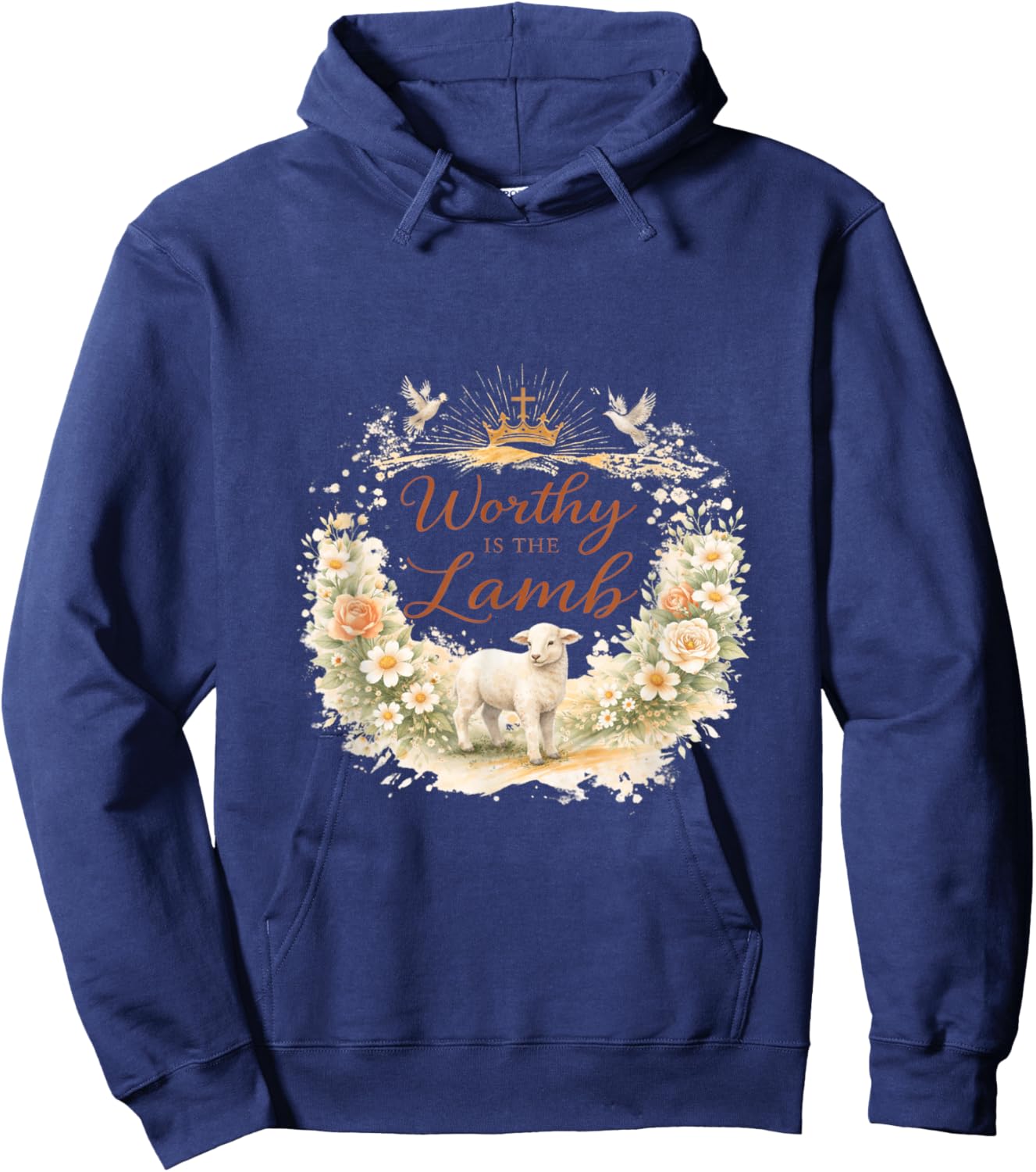 Easter Sunday Faith – Worthy is The Lamb Graphic Hoodie - Hoodie | Navy