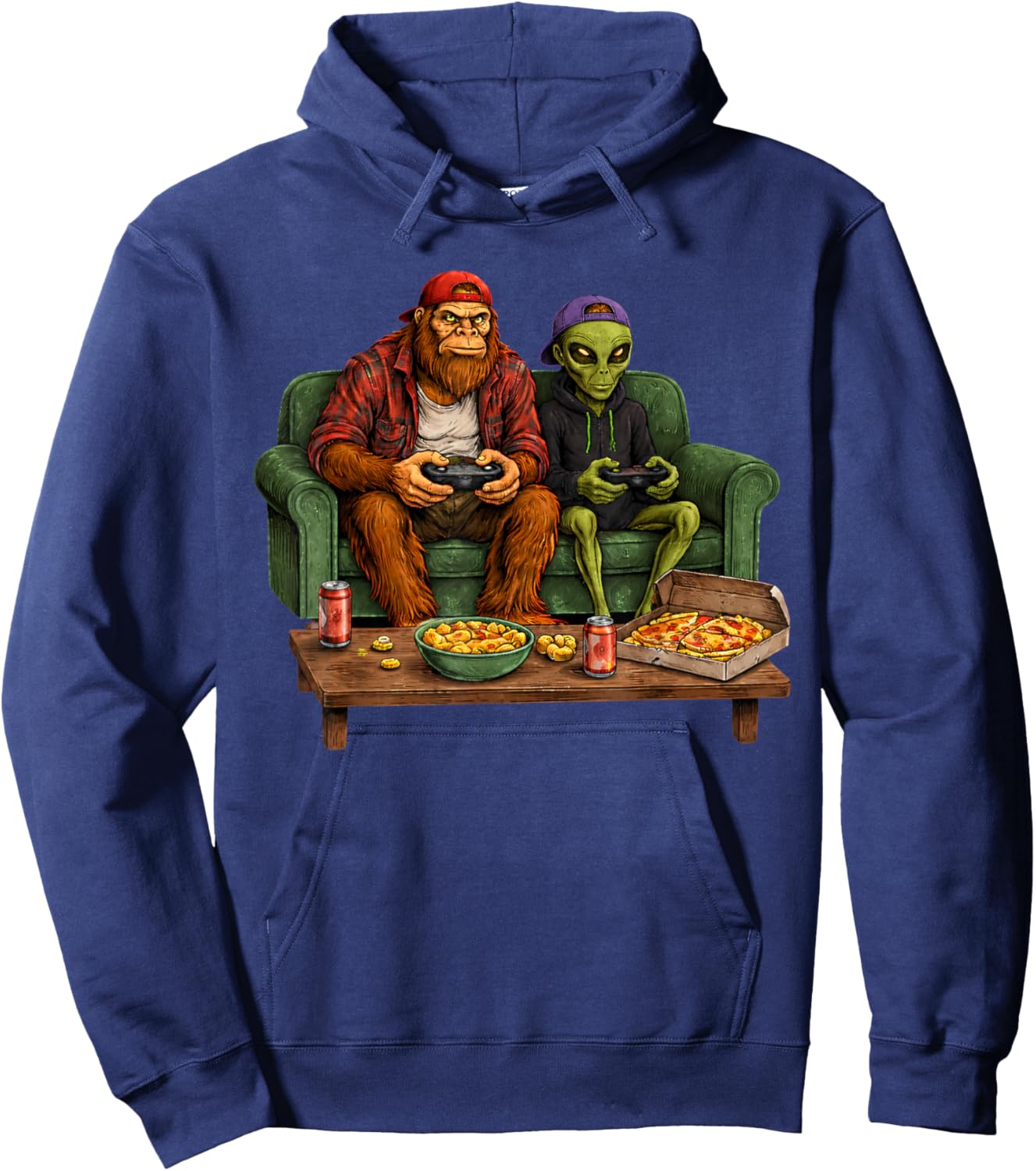 Bigfoot Alien Video Games Men Boys Gaming Sasquatch Hoodie - Hoodie | Navy