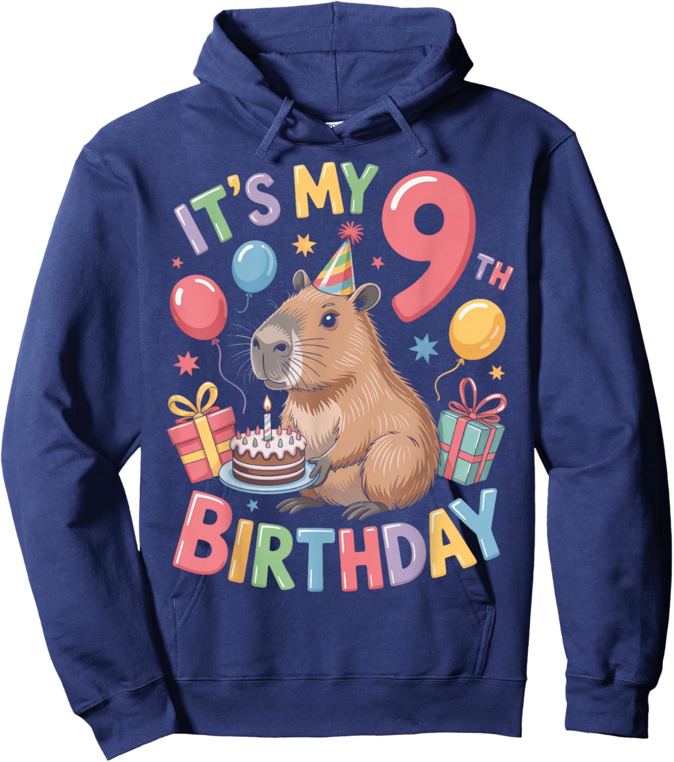 Adorable Capybara Animal It's My 9th Birthday Kids Hoodie - Hoodie | Navy