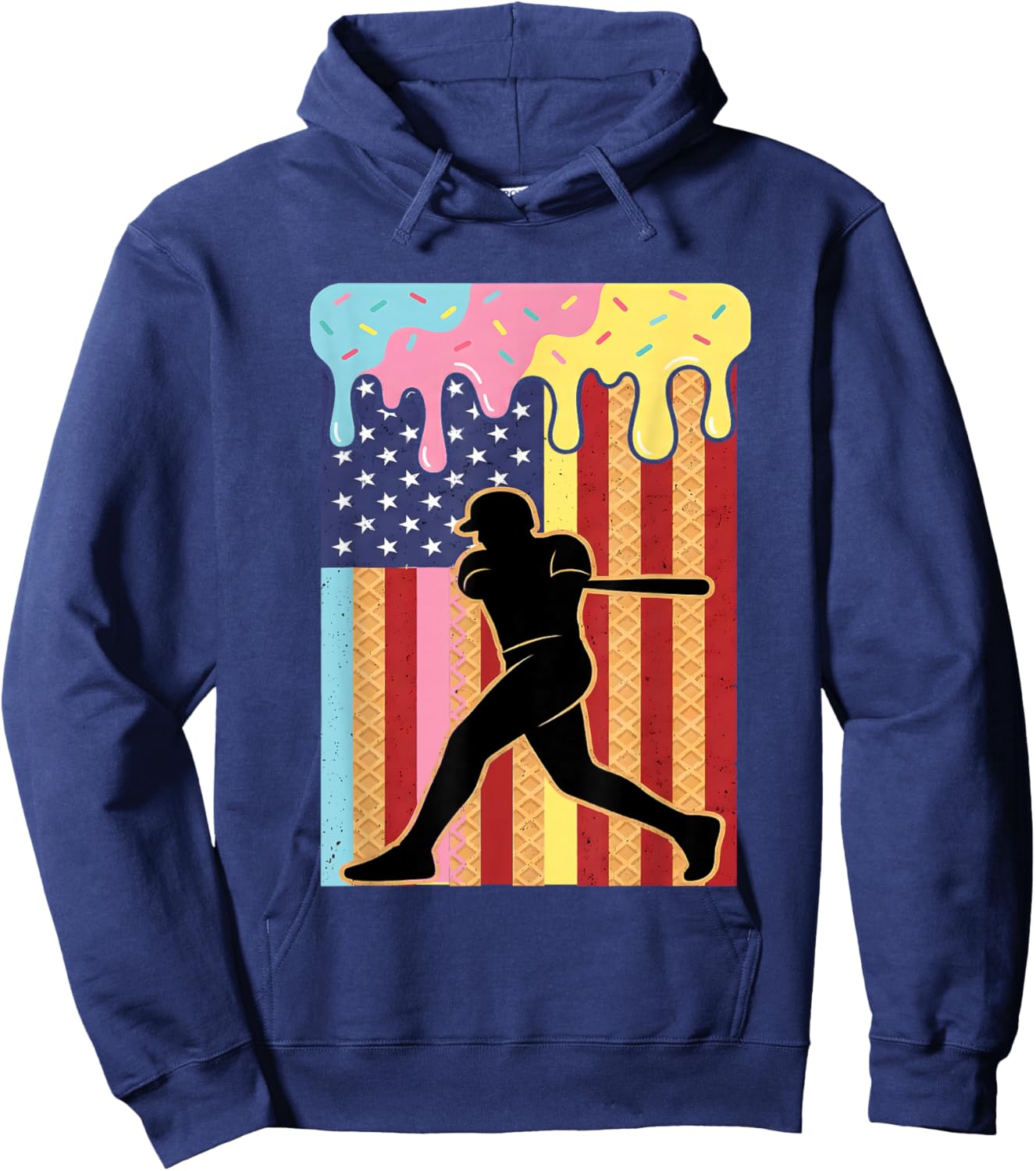 Retro Baseball Drip Boys Ice Cream Patriotic American Flag Hoodie - Hoodie | Navy