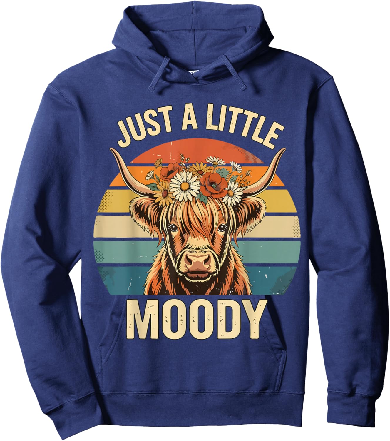 Highland Cow Vintage Flower Funny Farm Farmer Hoodie - Hoodie | Navy