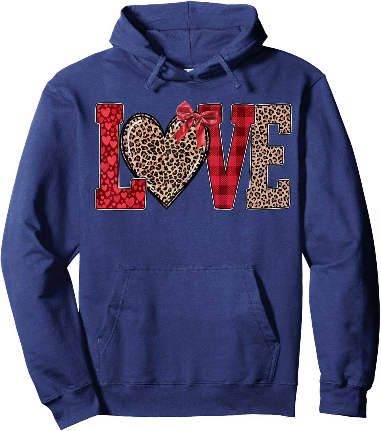 Valentines Day Hearts Leopard Coquette Bow Women Girls Boys Hoodie - Hoodie | Navy