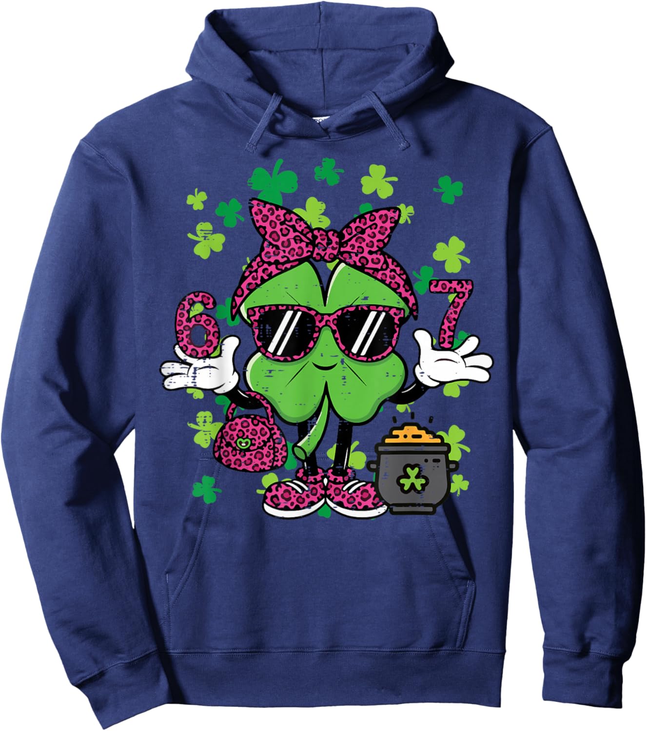 6 7 St Patricks Day Six Seven 67 Meme Teacher Women Kids Hoodie - Hoodie | Navy