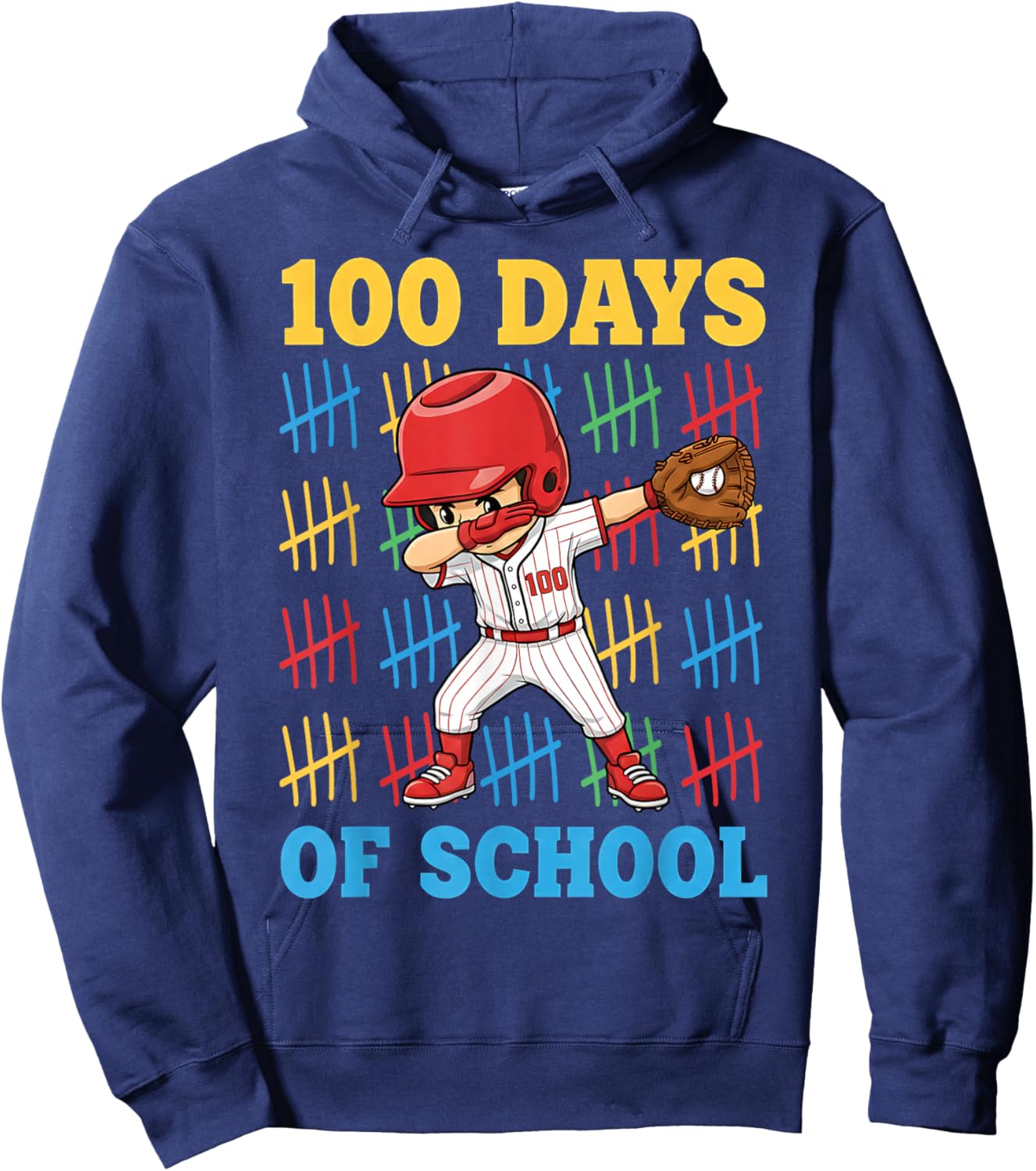 100 Days of School Baseball Bat 100th Day of School Boys Hoodie - Hoodie | Navy