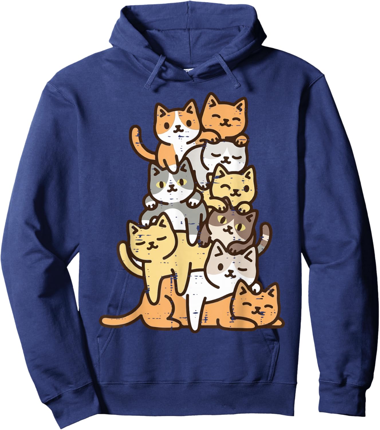 Cat Pile Kawaii Chibi Anime Kitten Kitty Women Girls Kids Hoodie - Hoodie | Navy