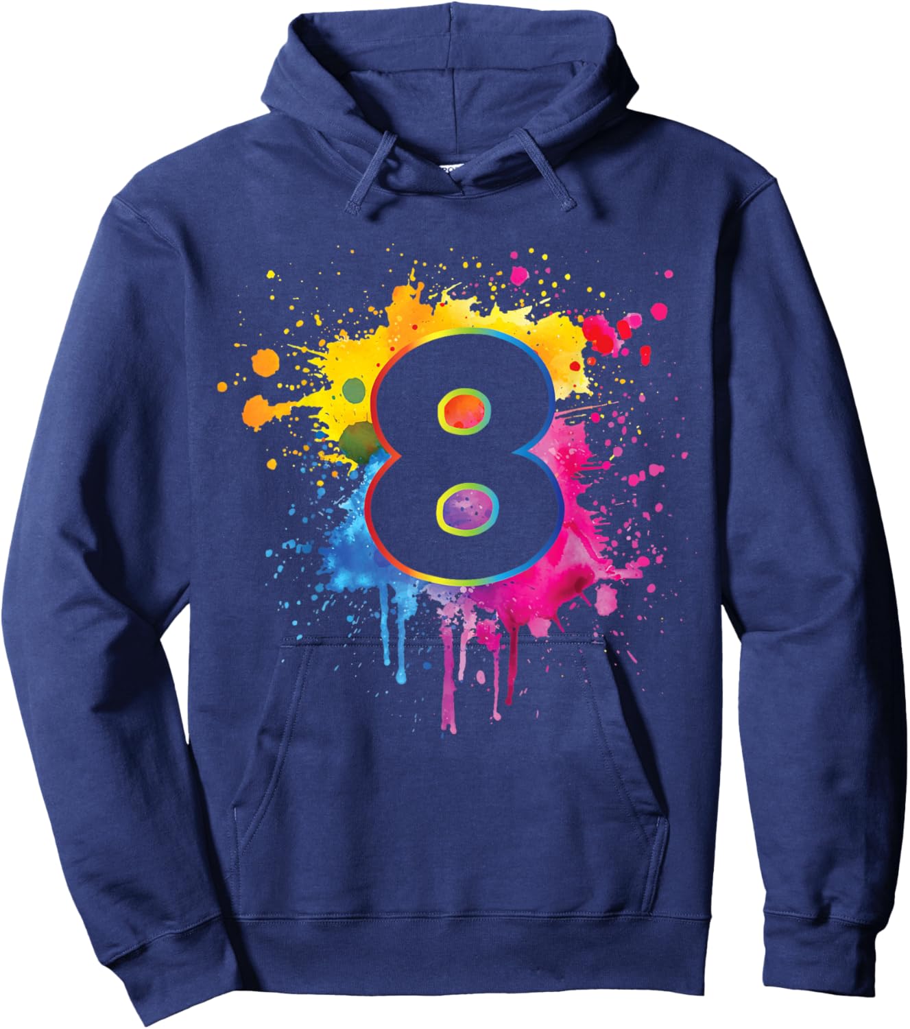 8th Birthday Colorful Paint Splashes 8 Year Old Girls Boys Hoodie - Hoodie | Navy