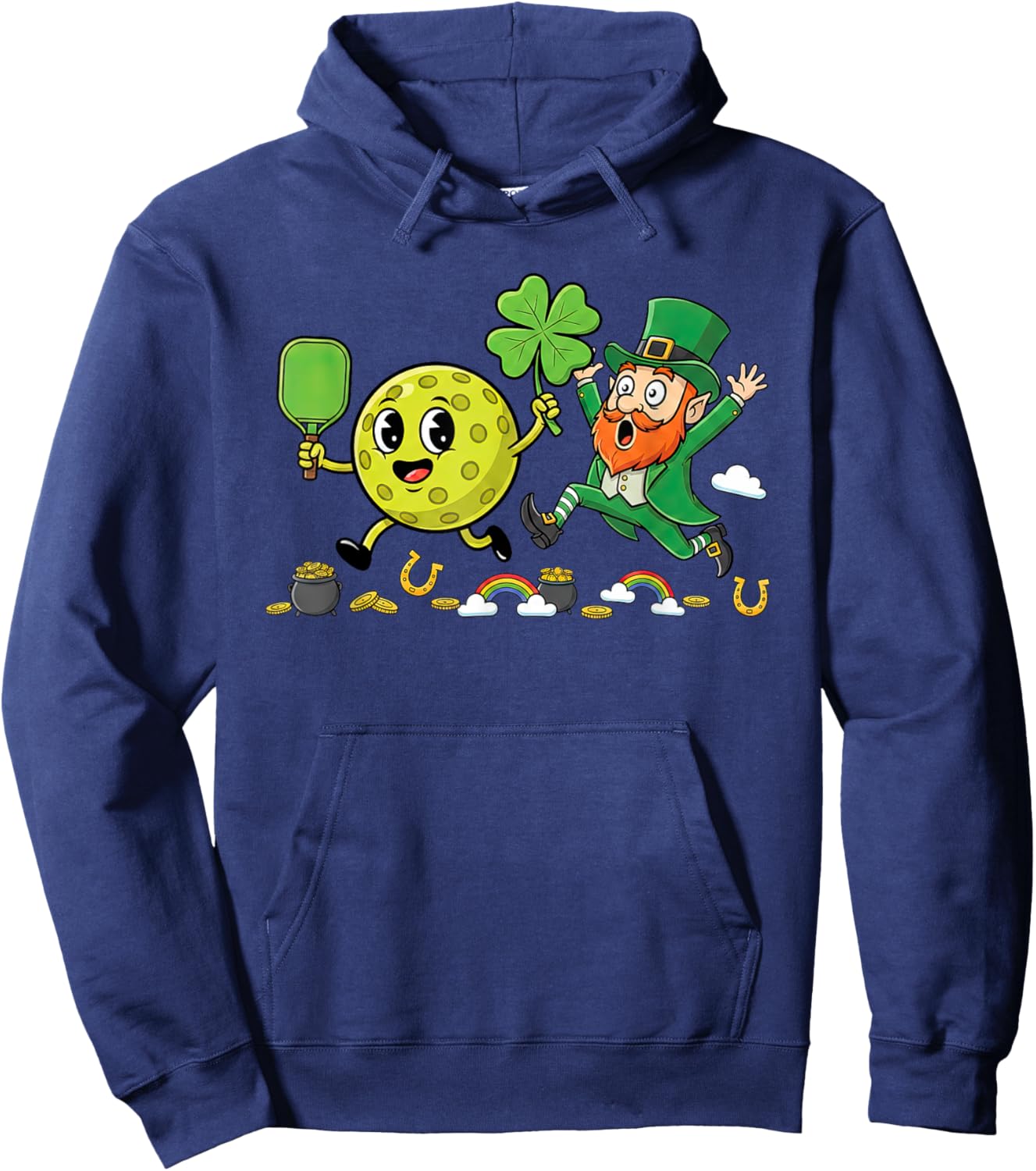 Pickleball Shamrock Clover St Patricks Day Kids Hoodie - Hoodie | Navy