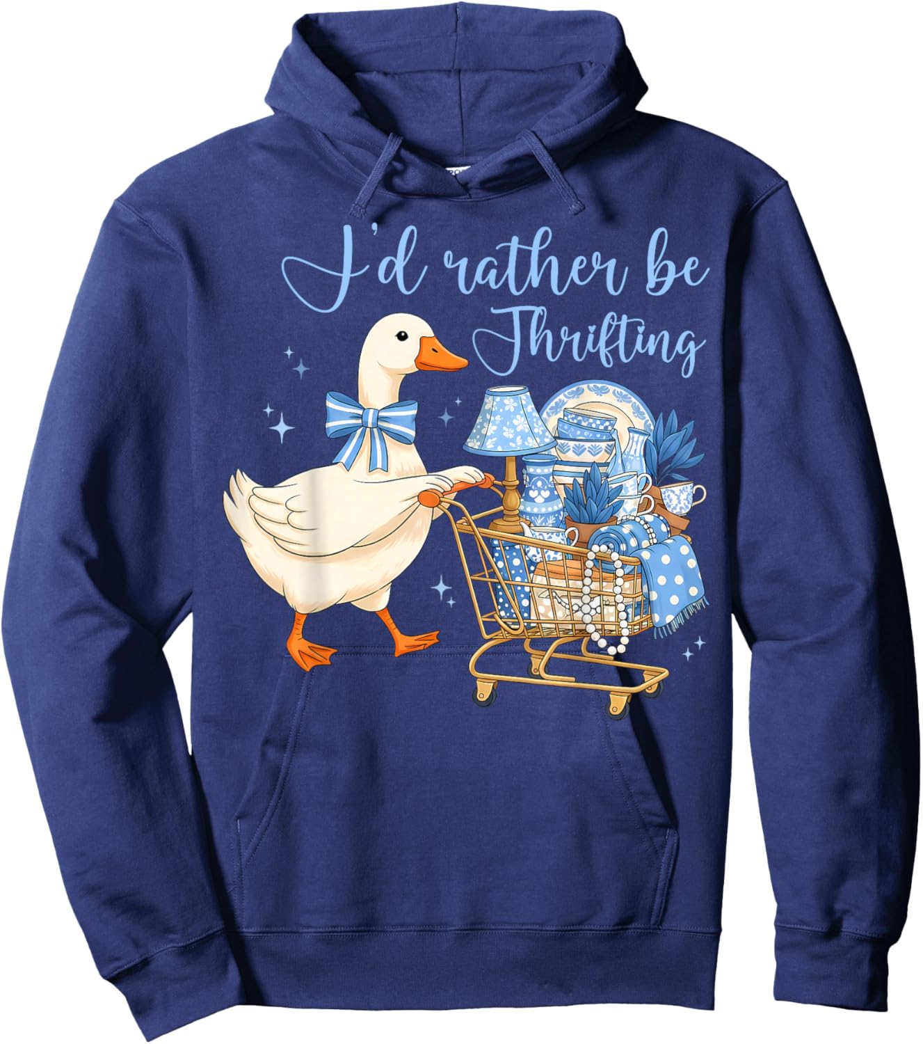 Funny I’d Rather Be Thrifting Cute Silly Goose Duck Coquette Hoodie - Hoodie | Navy