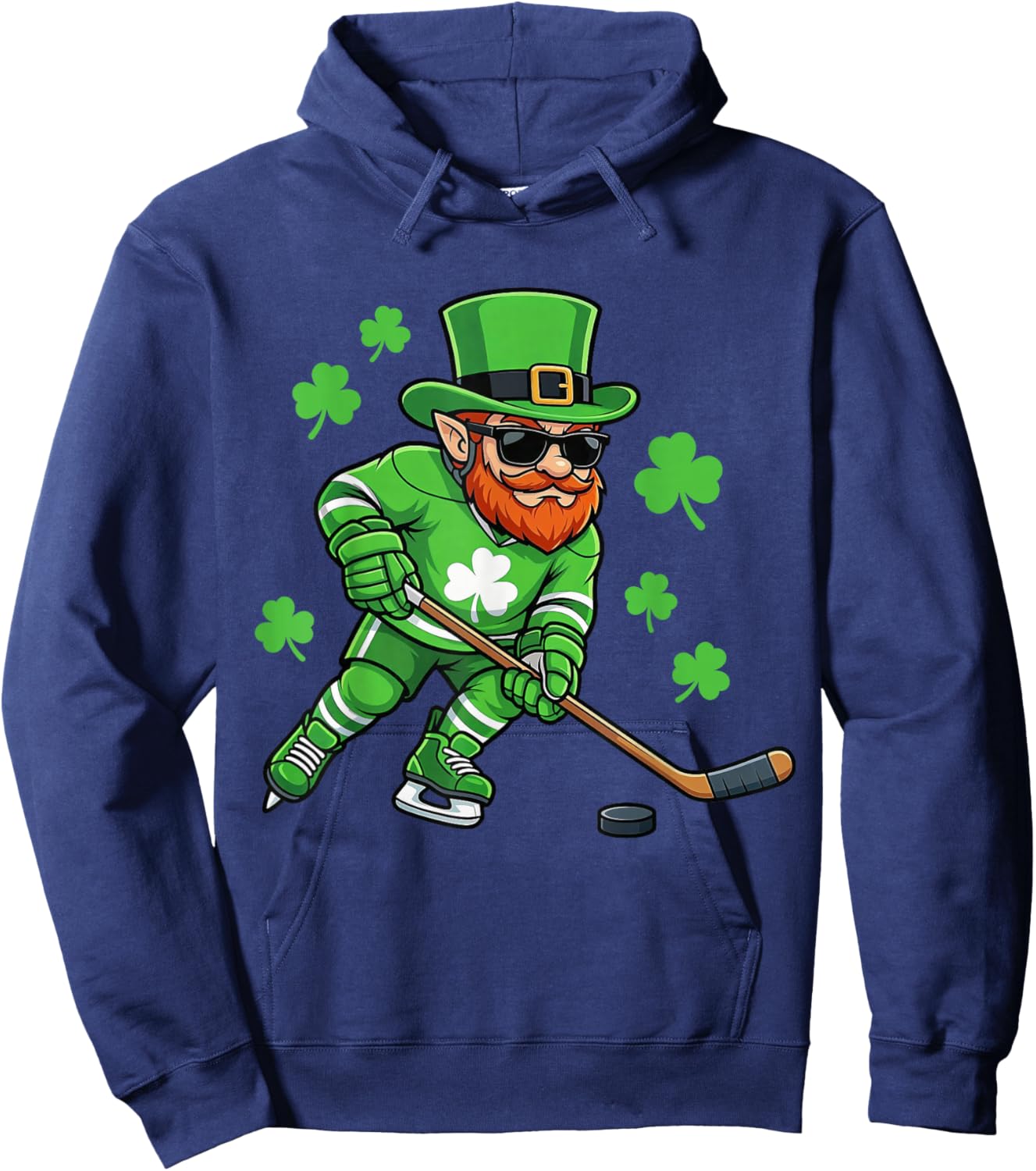 St Patricks Leprechaun Hockey Saint Paddys Shamrock Boys Men Hoodie - Hoodie | Navy