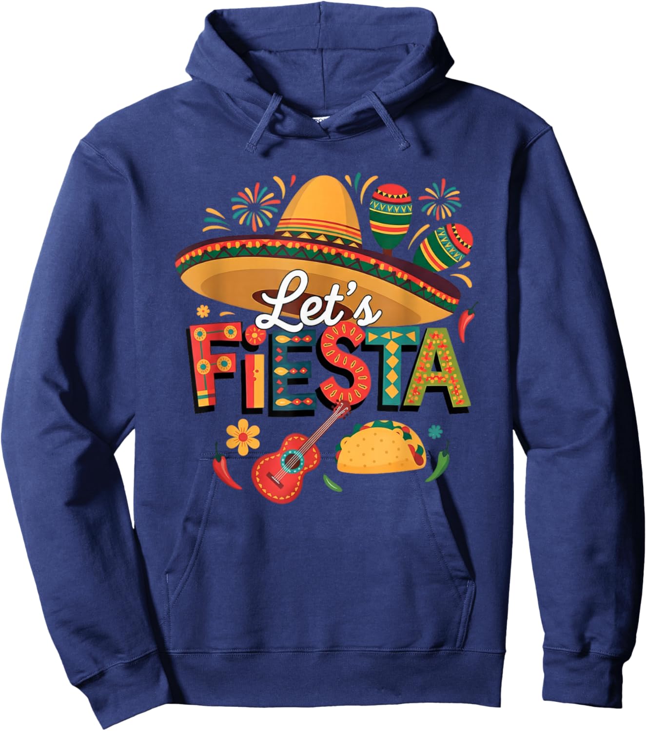 Vibrant Let's Fiesta Mexican Celebration Cinco De Mayo Art Hoodie - Hoodie | Navy