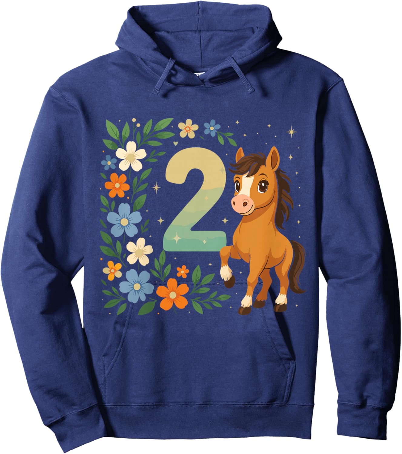 2nd Birthday Girl Pony Horse Flowers 2 Years Old Hoodie - Hoodie | Navy