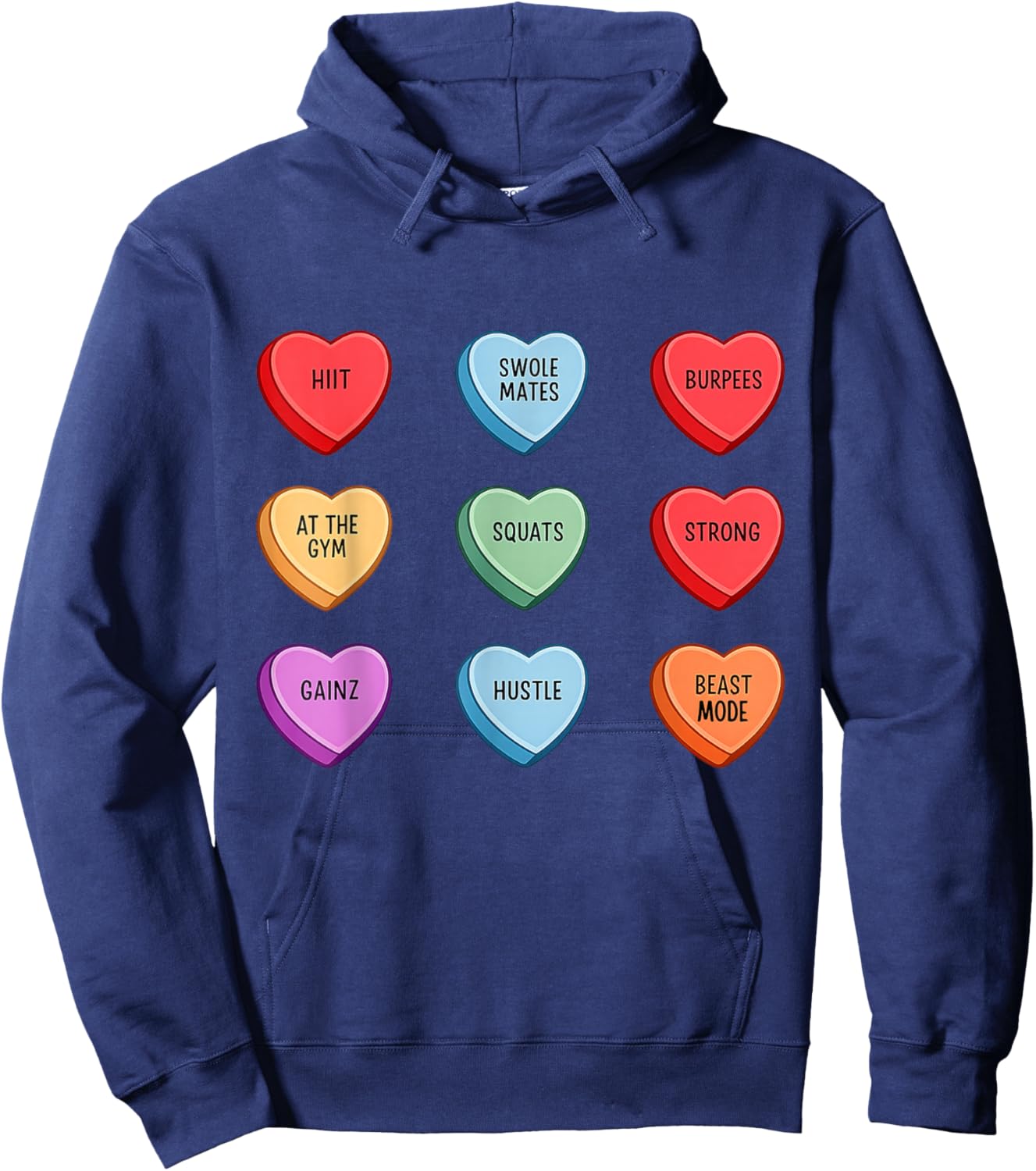 Gym Workout Candy Heart Valentines Day Fitness Weightlifting Hoodie - Hoodie | Navy