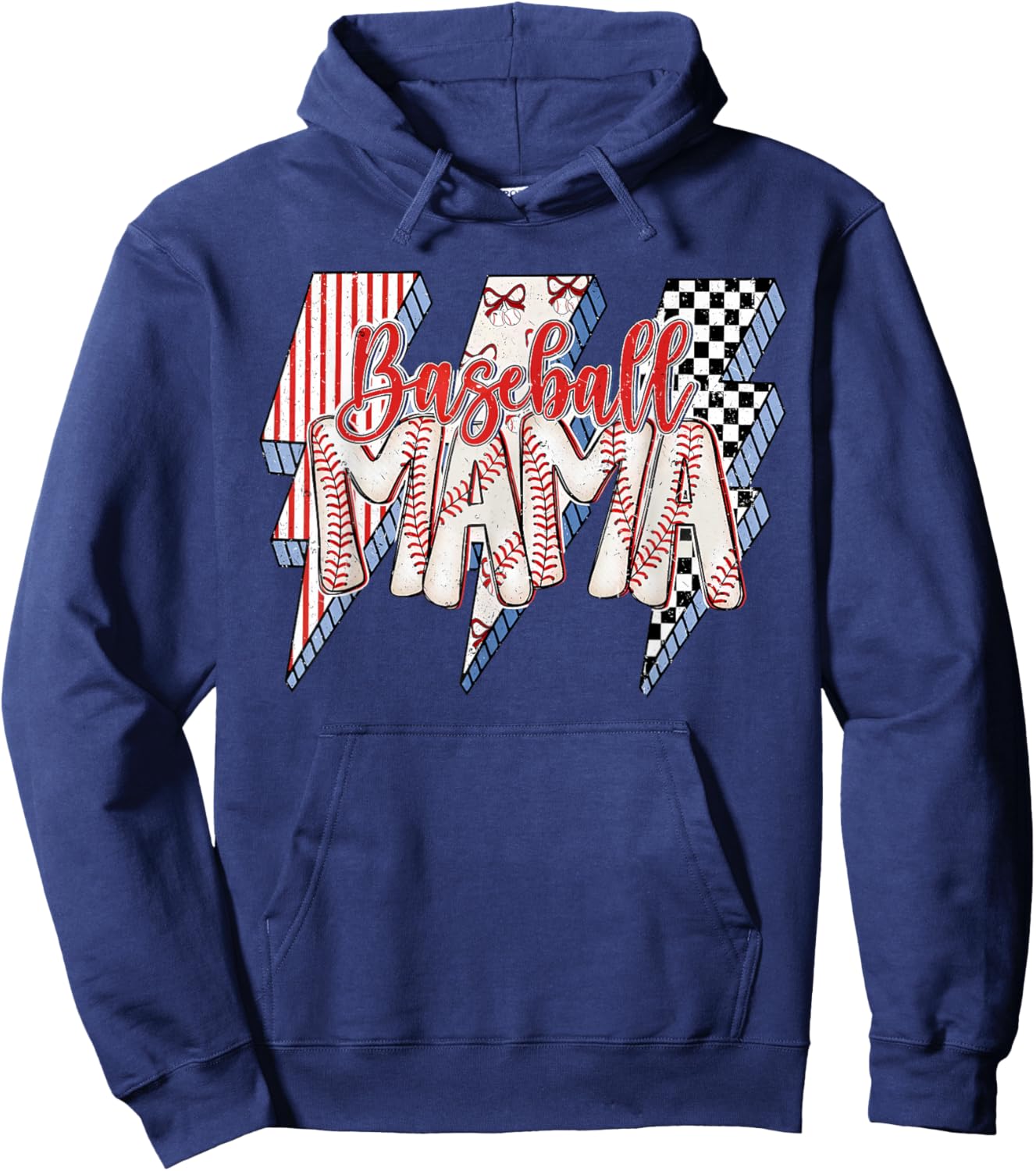 Checkered Bow Coquette Baseball Mama Game Day School Team Hoodie - Hoodie | Navy