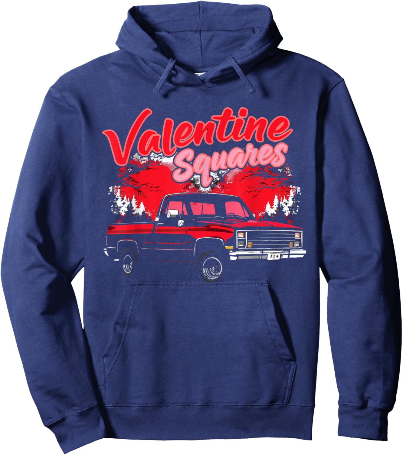 Valentine Squares Squarebody C10 Truck Heart Silhouette Hoodie - Hoodie | Navy