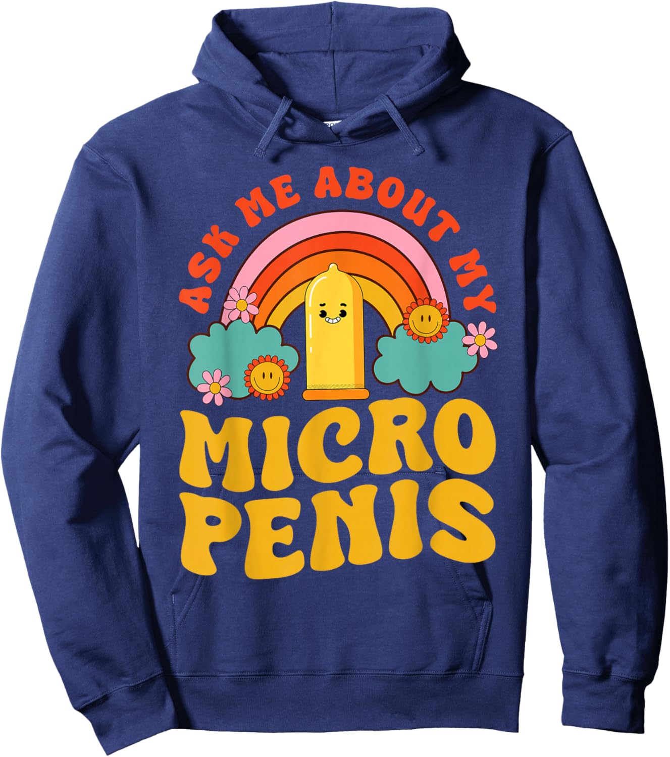 Adult Humor Funny Ask Me About My Micro Penis Groovy Retro Hoodie - Hoodie | Navy