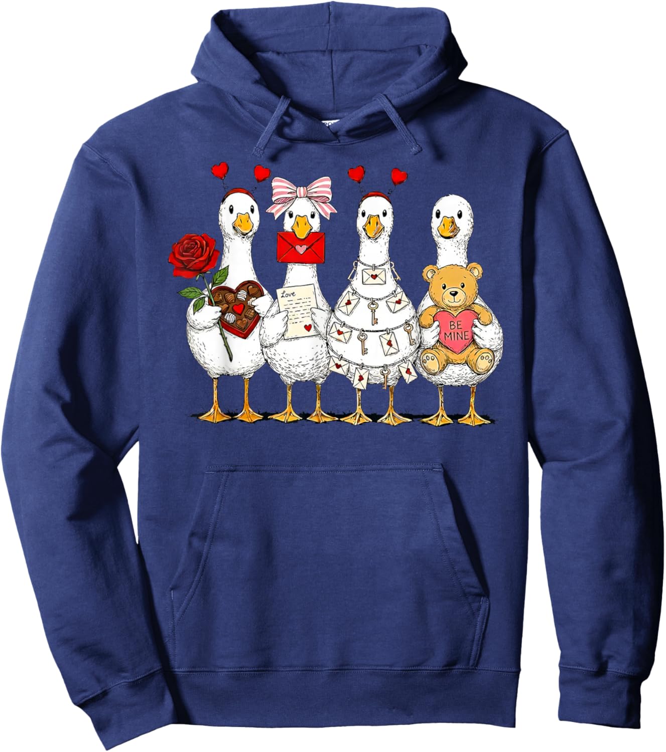 Pink Coquette Funny Silly Goose Valentines Cute XOXO Be Mine Hoodie - Hoodie | Navy
