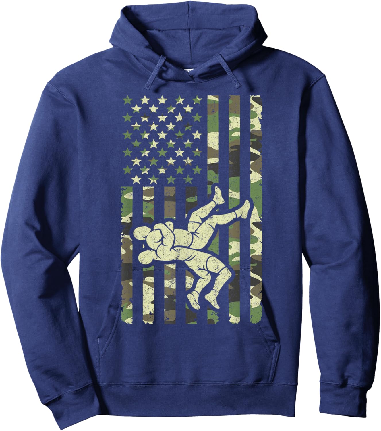 Vintage Wrestling Camo USA American Flag Patriotic Wrestler Hoodie - Hoodie | Navy