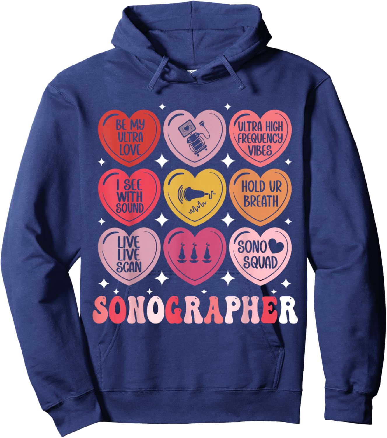 Sonographer Valentine's Day Ultrasound Tech Heart Sonography Hoodie - Hoodie | Navy