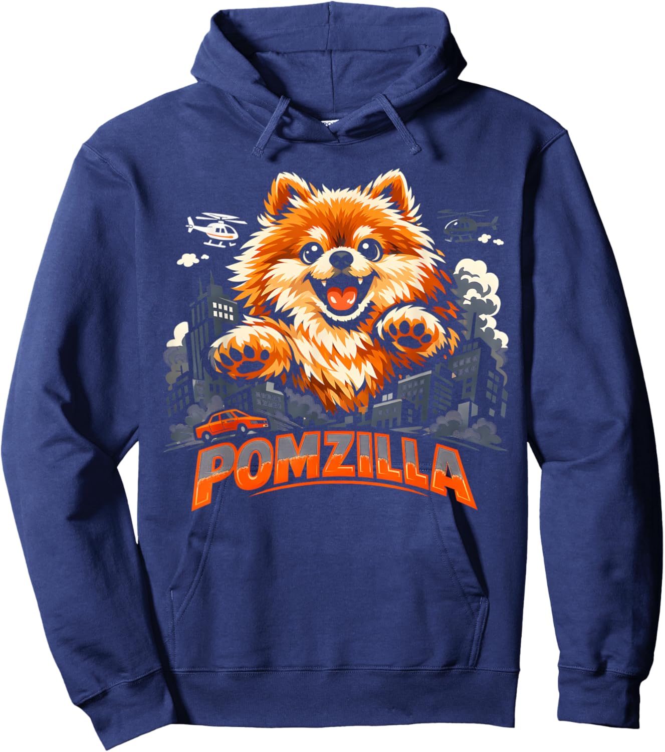 Vintage Pomzilla Pomeranian Dog Monster Pom Dog Lover Men Hoodie - Hoodie | Navy