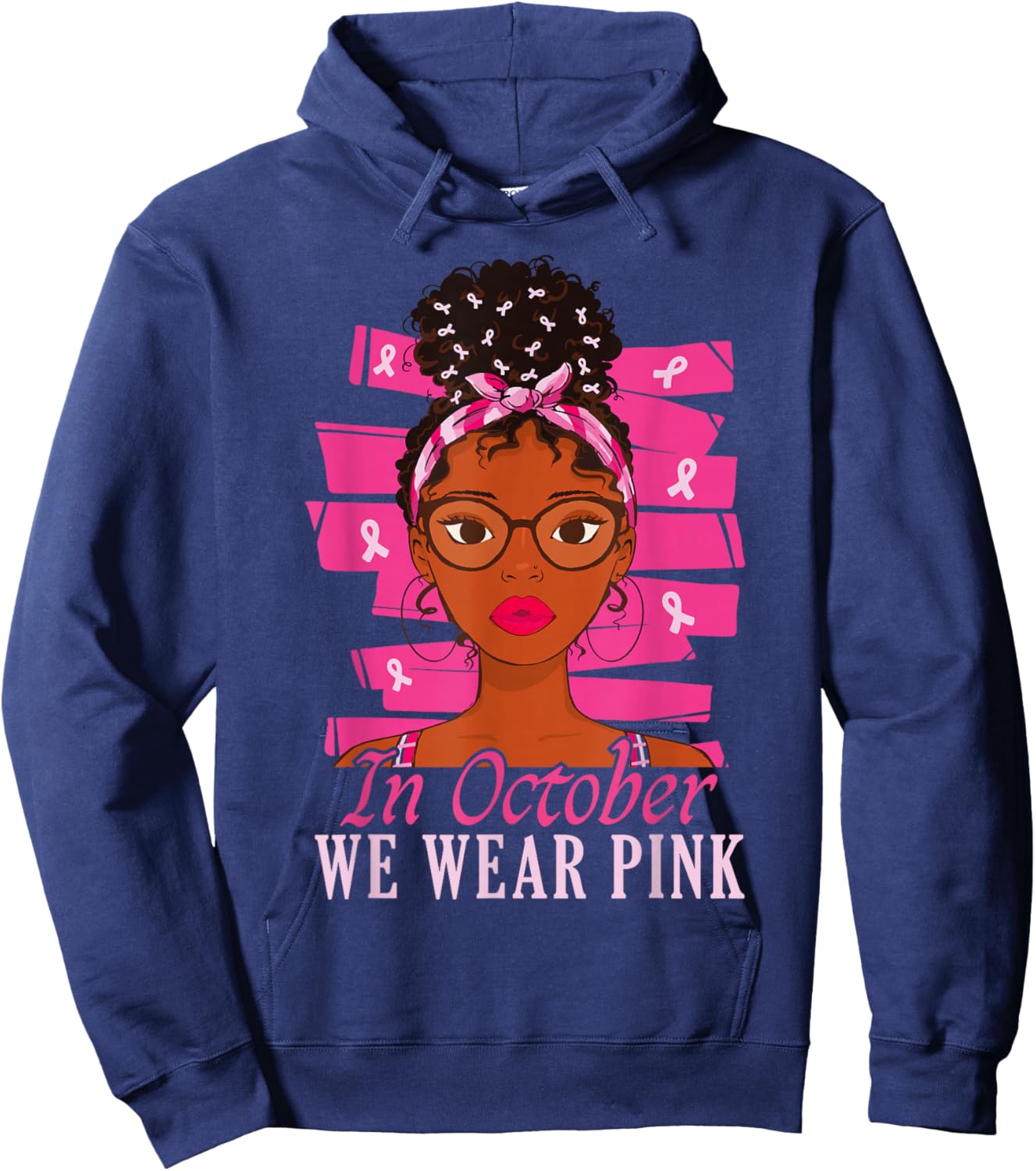 in October We Wear Pink Black Women Breast Cancer Awareness Hoodie - Hoodie | Navy