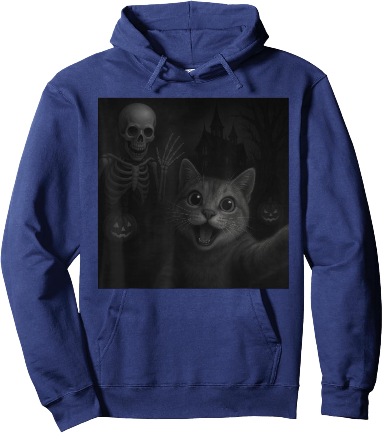 Cat Selfie with Skeleton Halloween Funny Hoodie - Hoodie | Navy