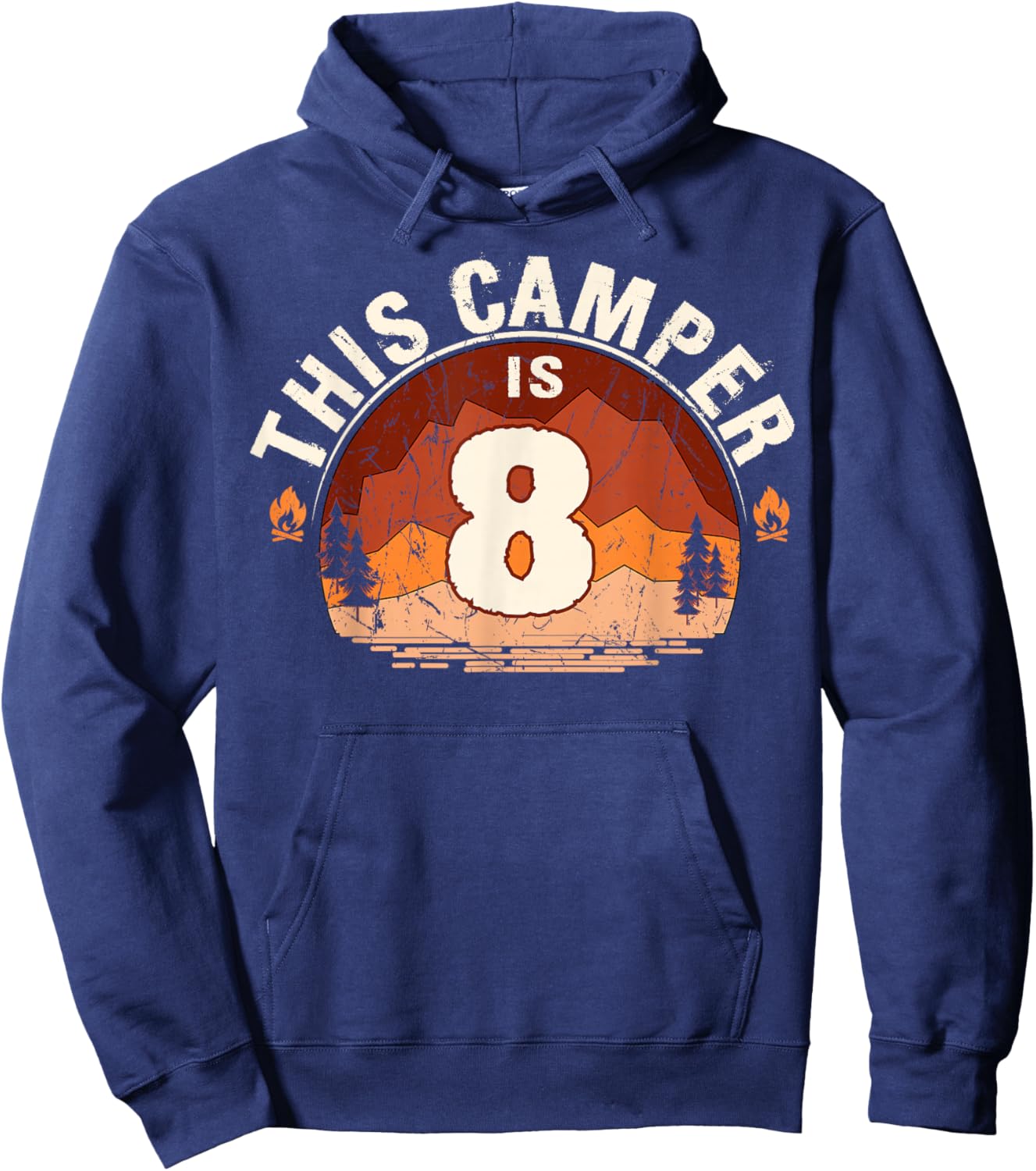 Camping 8th Birthday Camper Party Hiker Camp Tent Campfire Hoodie - Hoodie | Navy