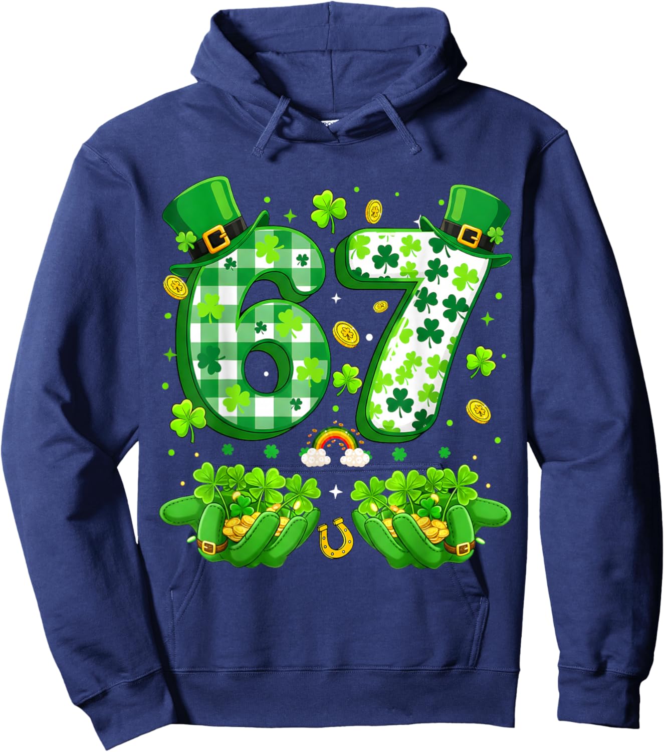 Funny Six Seven 67 Meme Shamrocks St Patrick's Day 6-7 Kids Hoodie - Hoodie | Navy