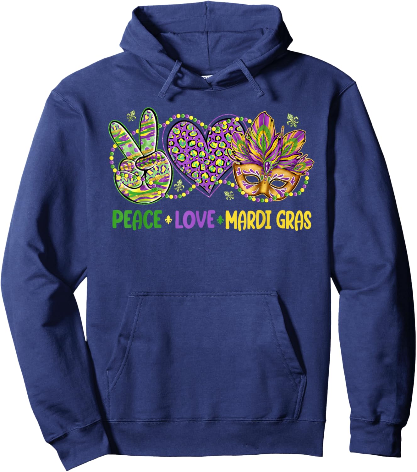 Peace Love Mardi Gras Beads Carnival Parade Funny Hoodie - Hoodie | Navy