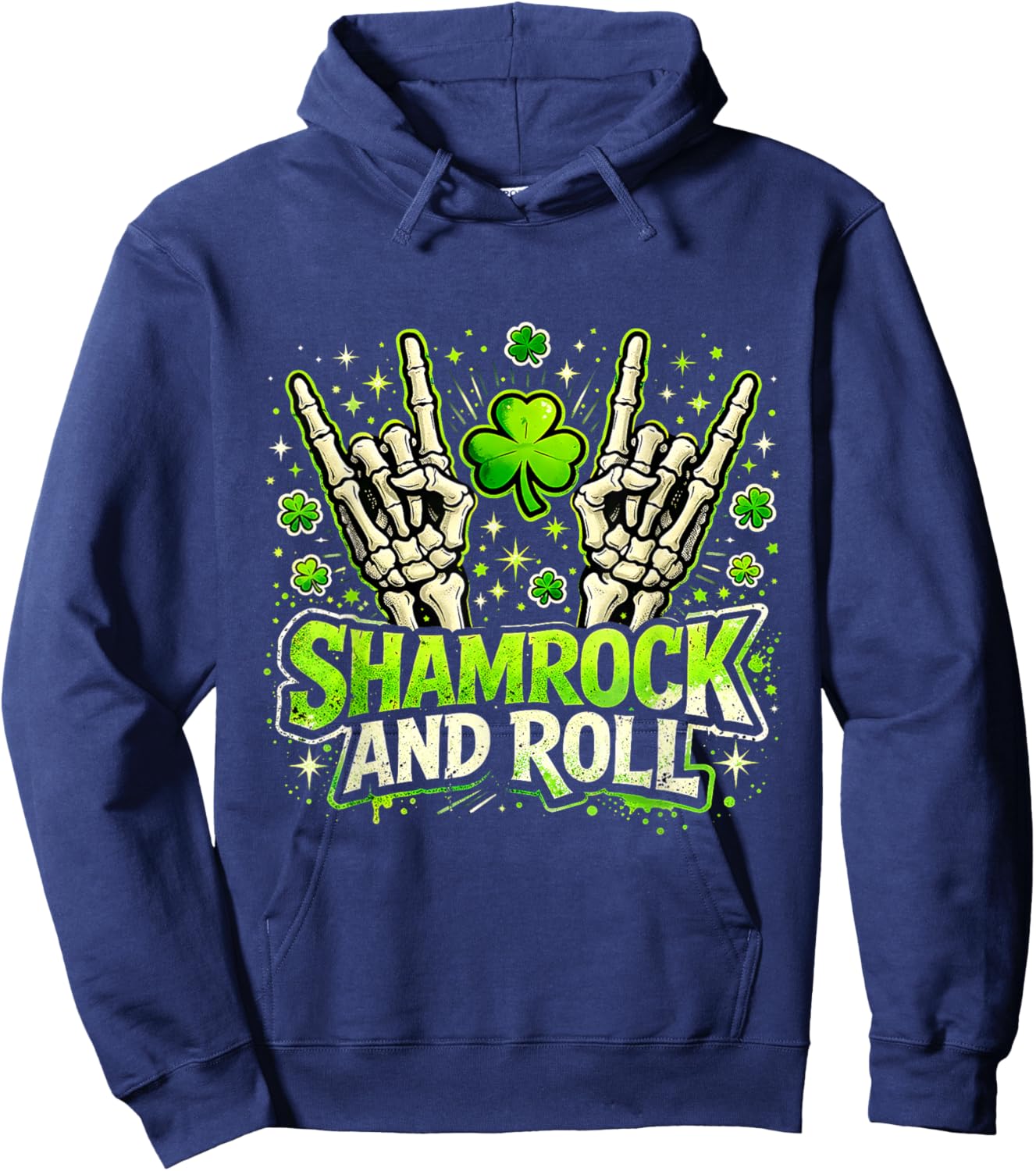 Shamrock and Roll St Patrick Day Rock Vibes Hoodie - Hoodie | Navy