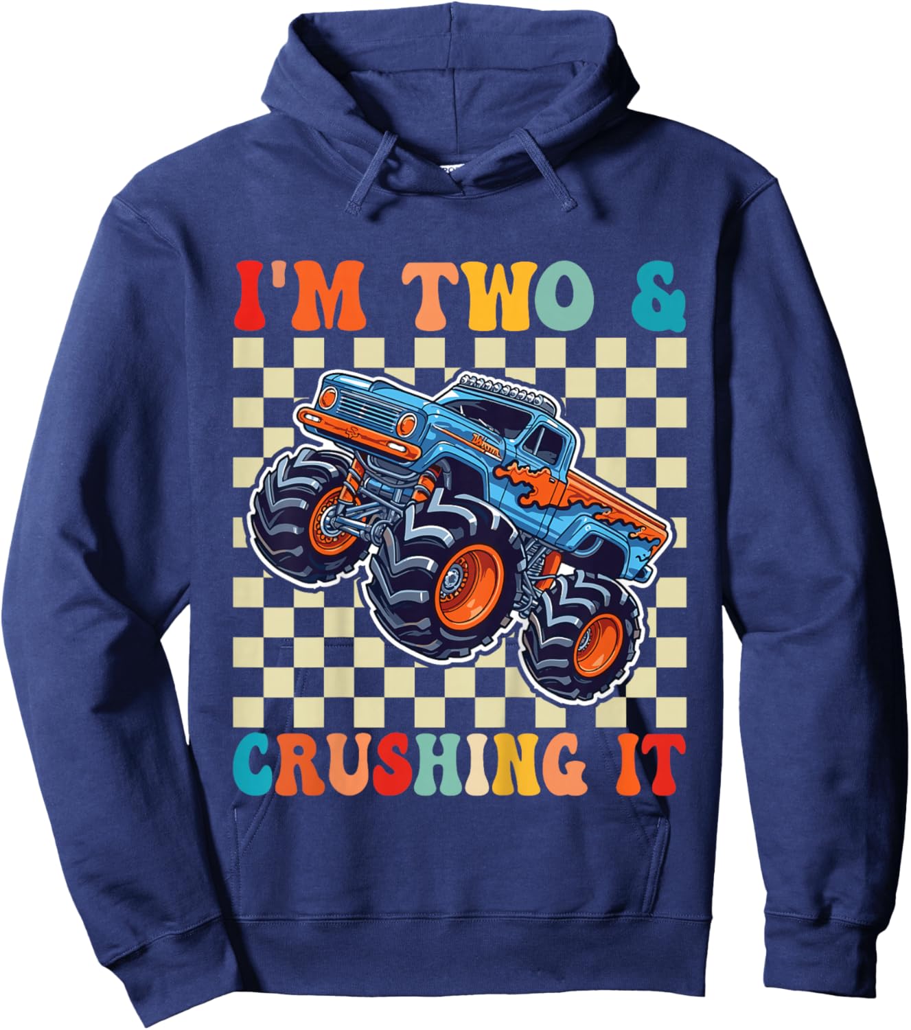 Birthday Monster Truck 2 Year Old Boys 2nd Birthday Party Hoodie - Hoodie | Navy