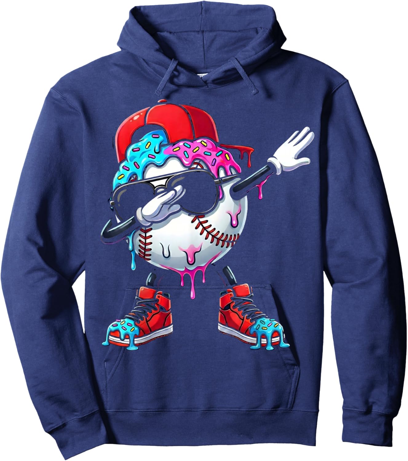 Baseball Ice Cream Drip Dabbing Sports Sprinkles for Boys Hoodie - Hoodie | Navy