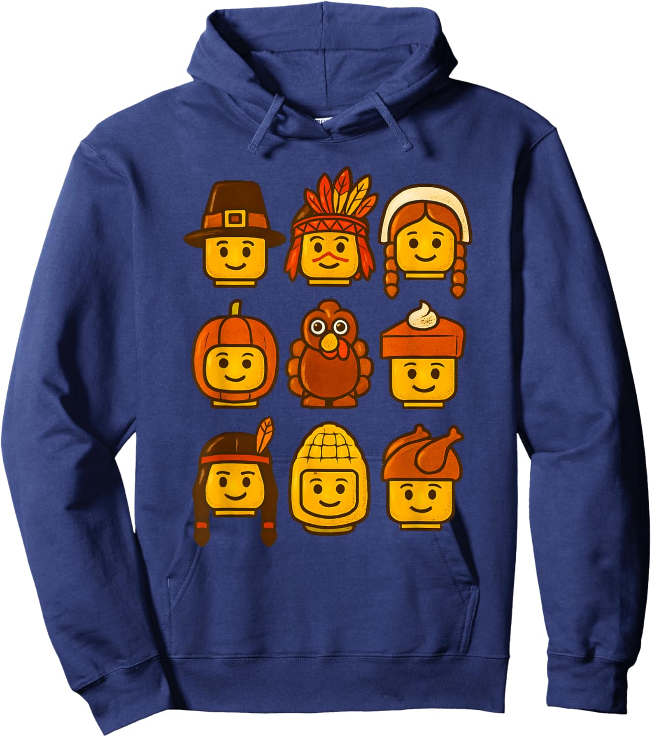 Thanksgiving Building Brick Head Turkey Pumpkin Boys Kids Hoodie - Hoodie | Navy