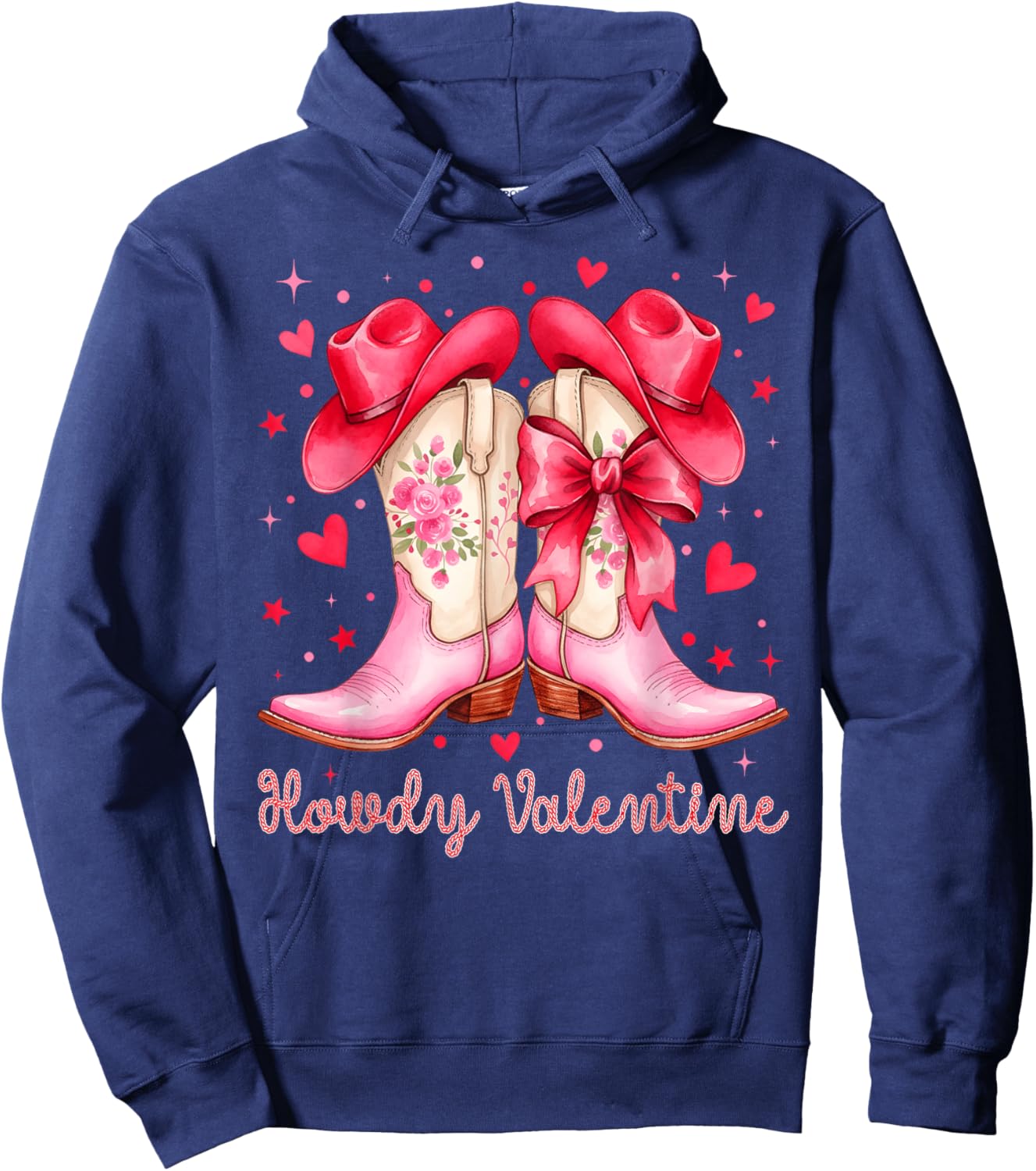 Howdy Valentine Cowboy Boots Coquette Bow Girl Women Kid Hoodie - Hoodie | Navy