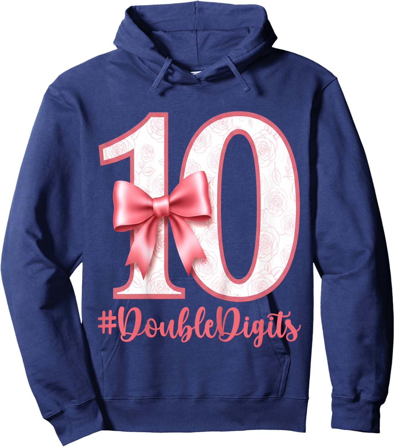 Double Digits Pink Coquette 10th Birthday Girl 10 Years Old Hoodie - Hoodie | Navy