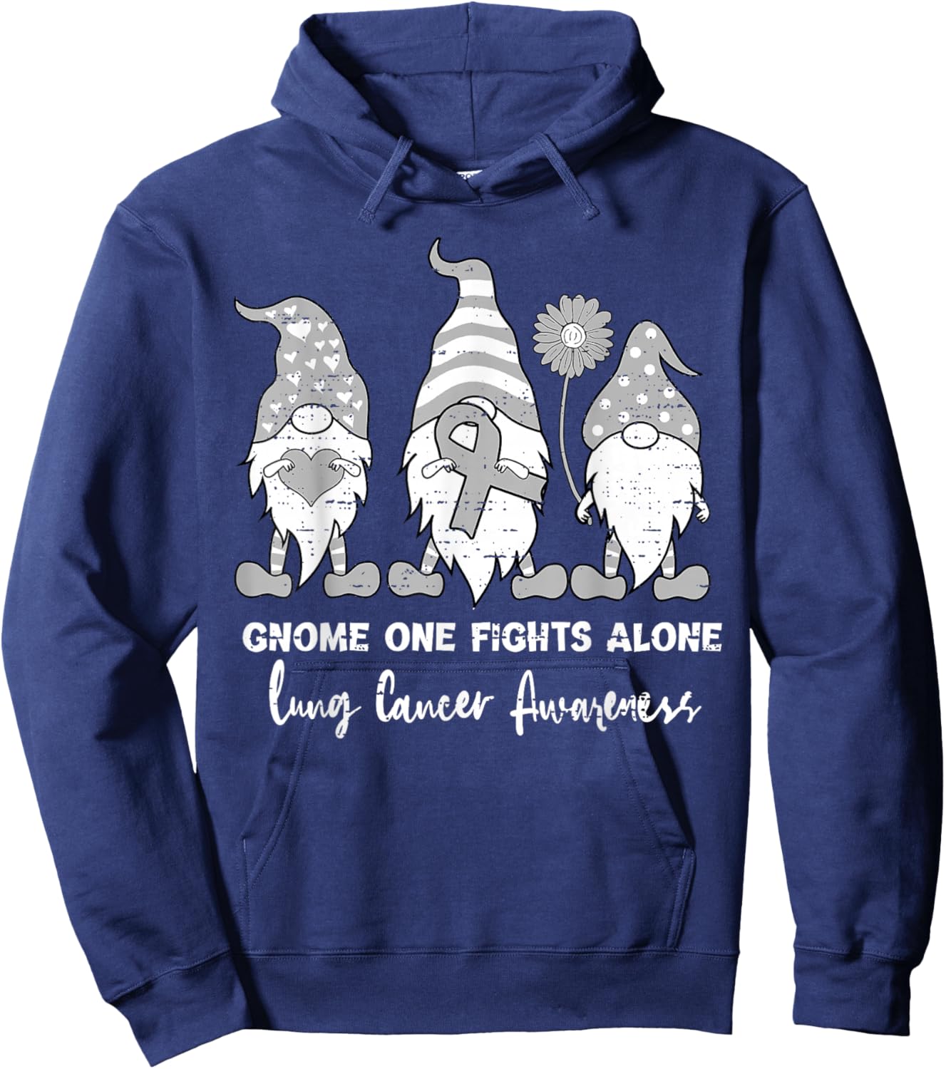 Lung Cancer Awareness Gnome White Ribbon Support Boys Girls Hoodie - Hoodie | Navy