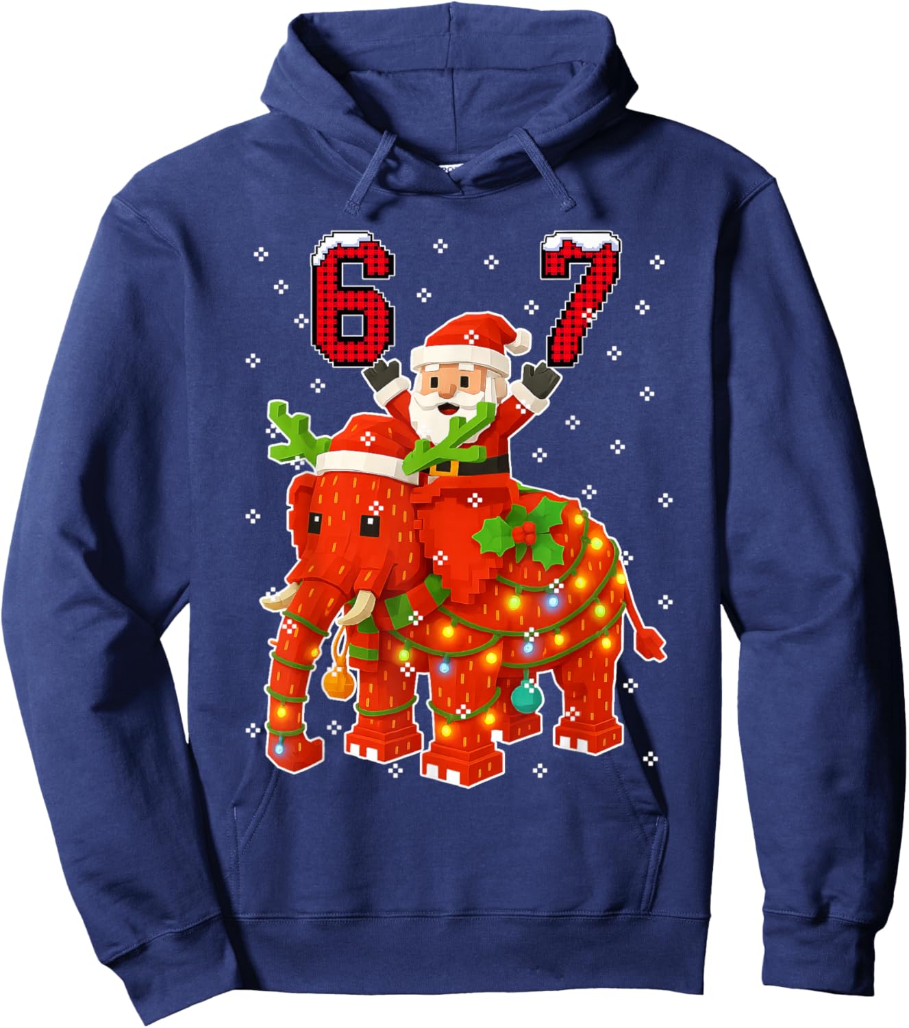 Funny 67 Meme Xmas Santa Riding Strawberry Elephant Brainrot Hoodie - Hoodie | Navy