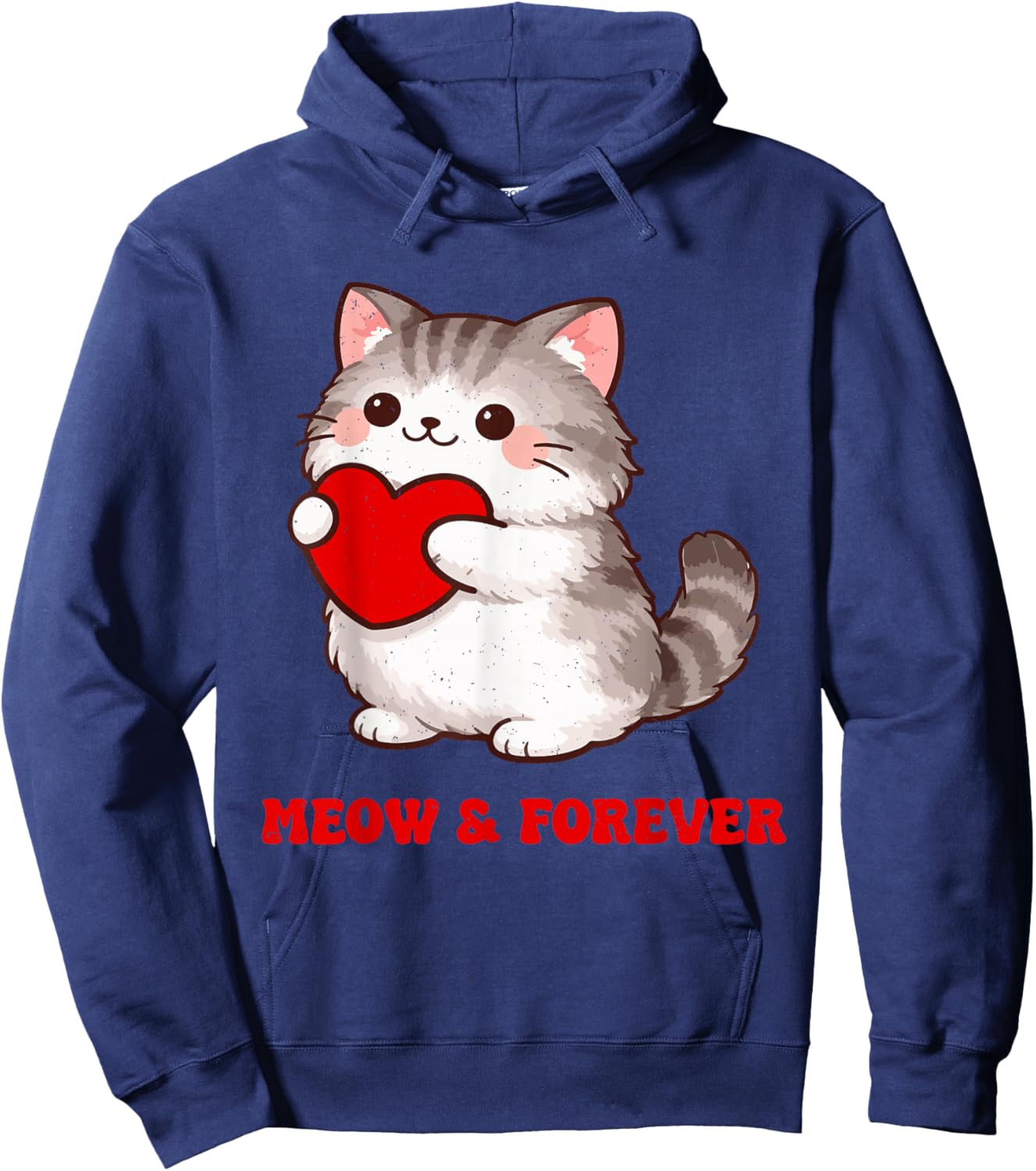 Valentines Day Meow & Forever Cat Lover Matching Design Hoodie - Hoodie | Navy