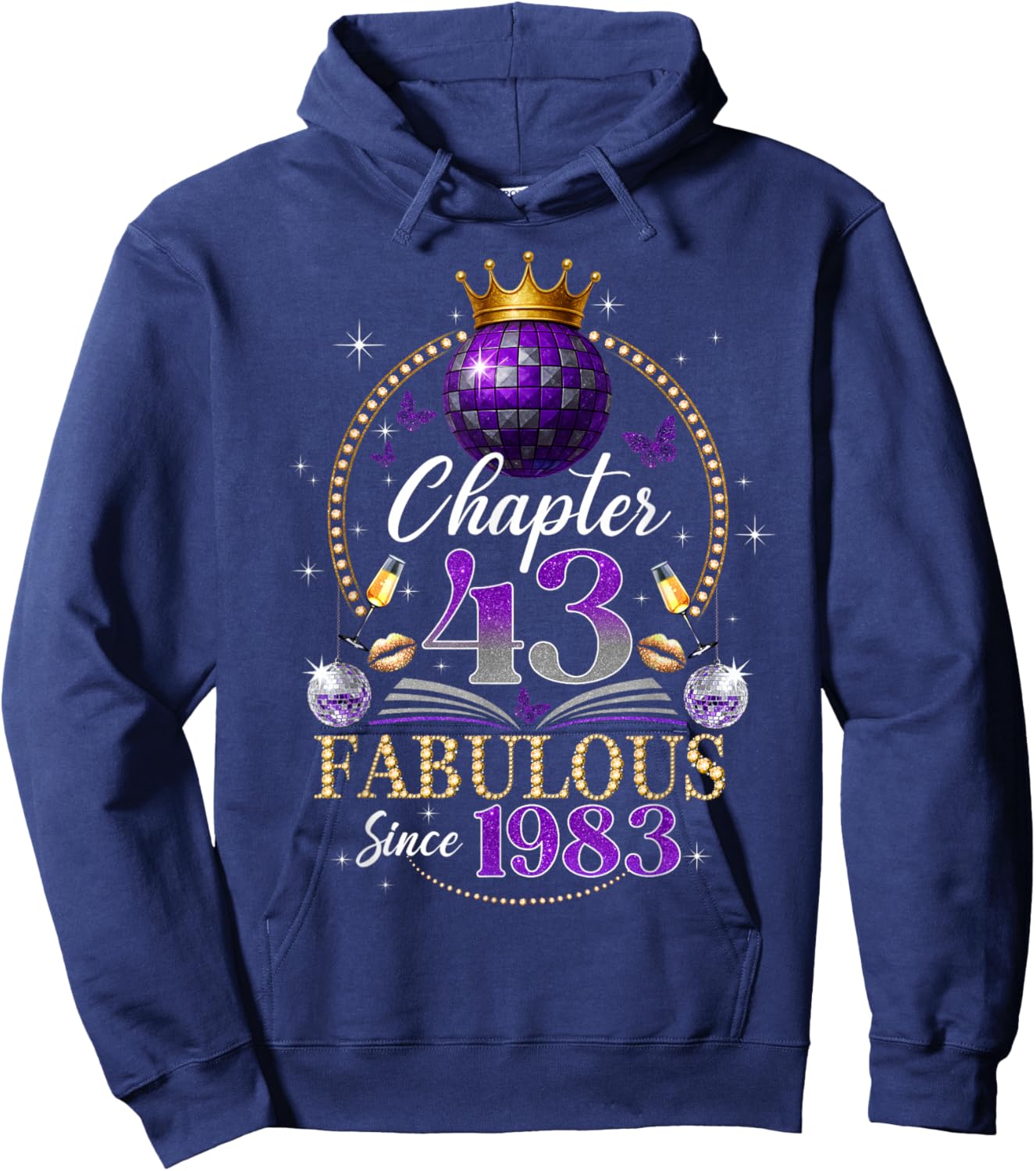 Chapter 43 Since 1983 Purple Disco Ball 43rd Birthday Women Hoodie - Hoodie | Navy