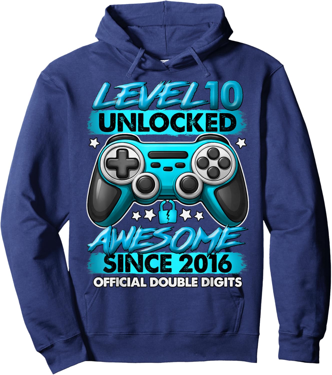 Official Double Digits Level 10 Unlocked 10th Birthday Boy Hoodie - Hoodie | Navy