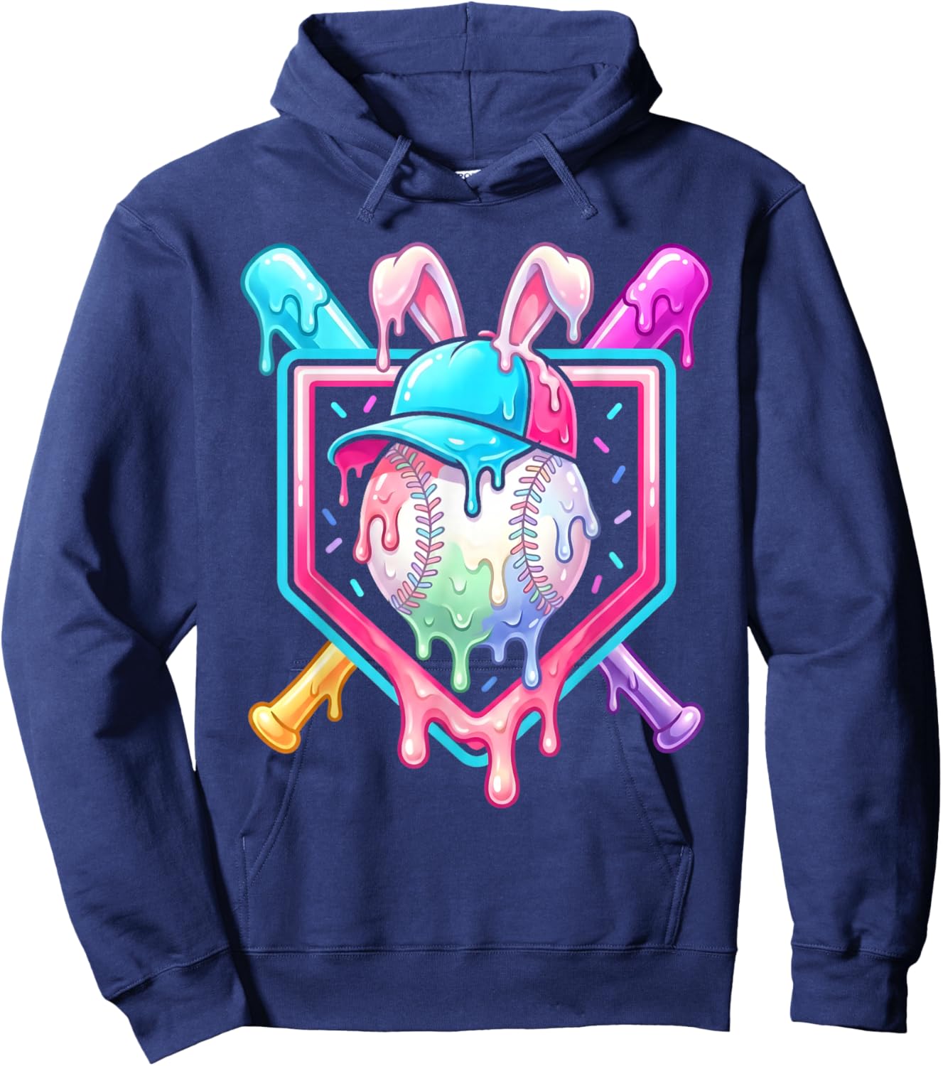 Bunny Baseball Hat with Ice Cream Easter Day Boys Kids Girls Hoodie - Hoodie | Navy