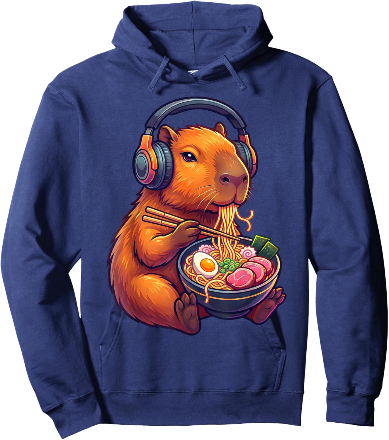 Funny Capybara Eating Ramen Noodles Japanese Men Women Kids Hoodie - Hoodie | Navy