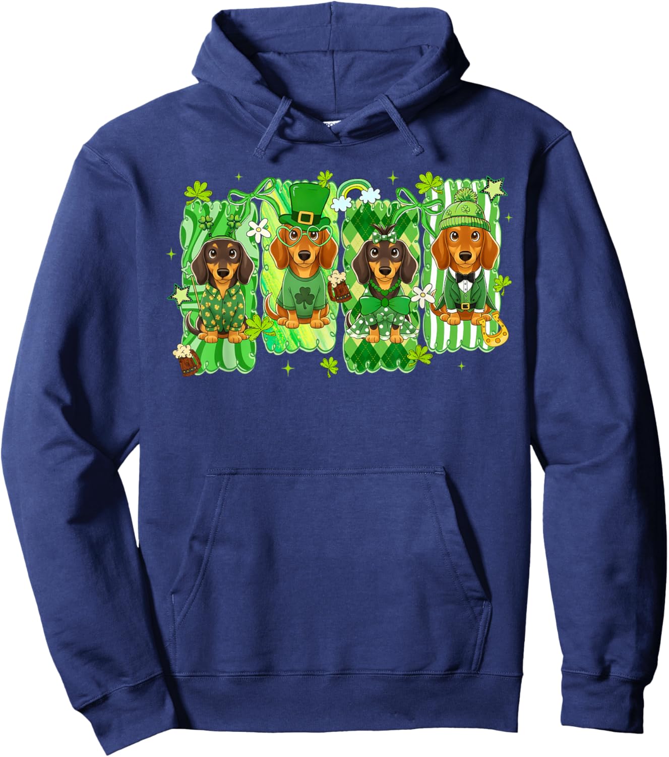 St. Patricks Day Lucky Cute Dachshund Preppy Irish Girl Kid Hoodie - Hoodie | Navy
