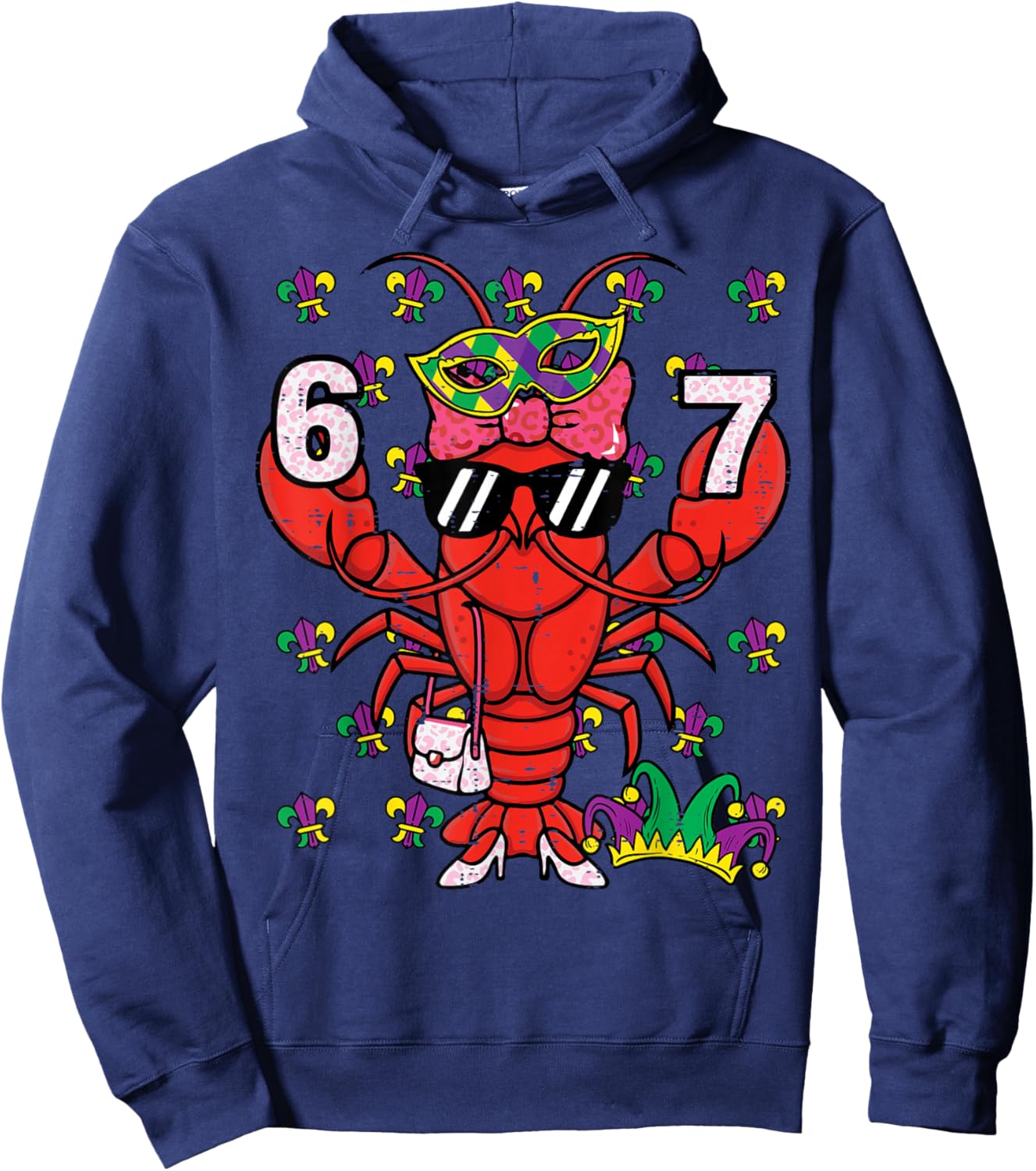 67 Crawfish 6 7 Mardi Gras Meme Kids Girls Women Teacher Hoodie - Hoodie | Navy