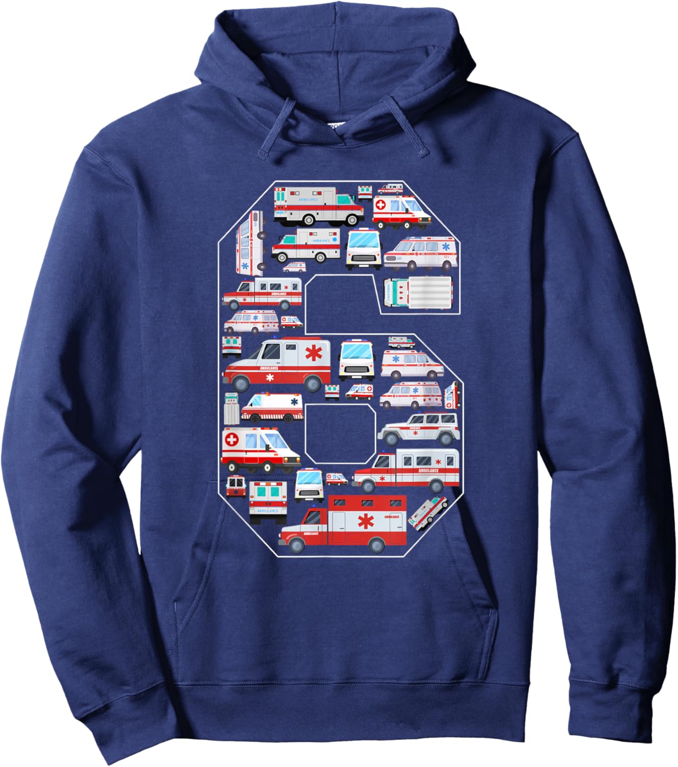 6 Years Old Kids 6th Birthday Ambulance Themed Party Hoodie - Hoodie | Navy
